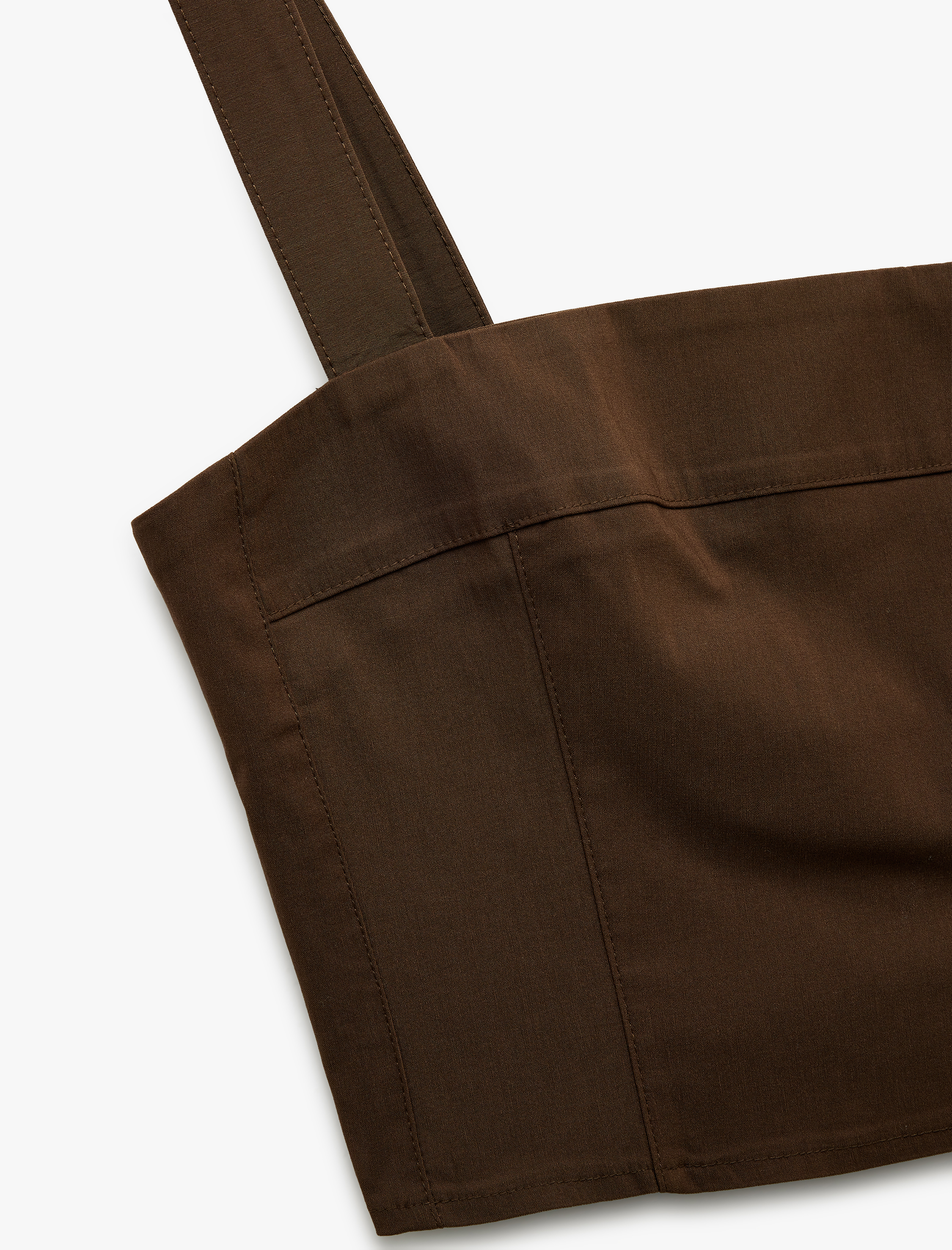   Viskon Kumaş Kare Yaka Kalın Askılı Crop Bluz