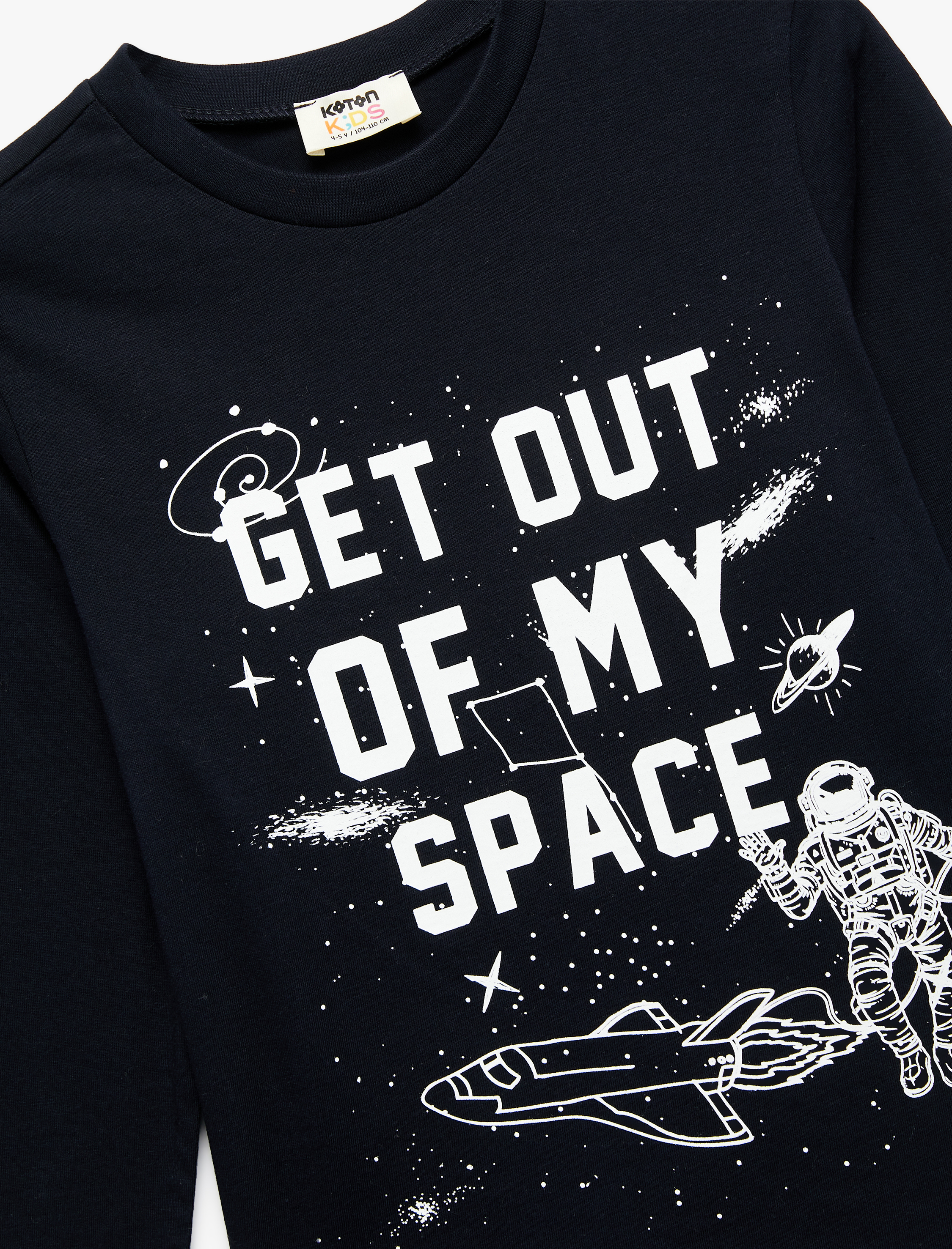  Erkek Çocuk Pamuklu Uzun Kollu Bisiklet Yaka Uzay Baskılı Tişört