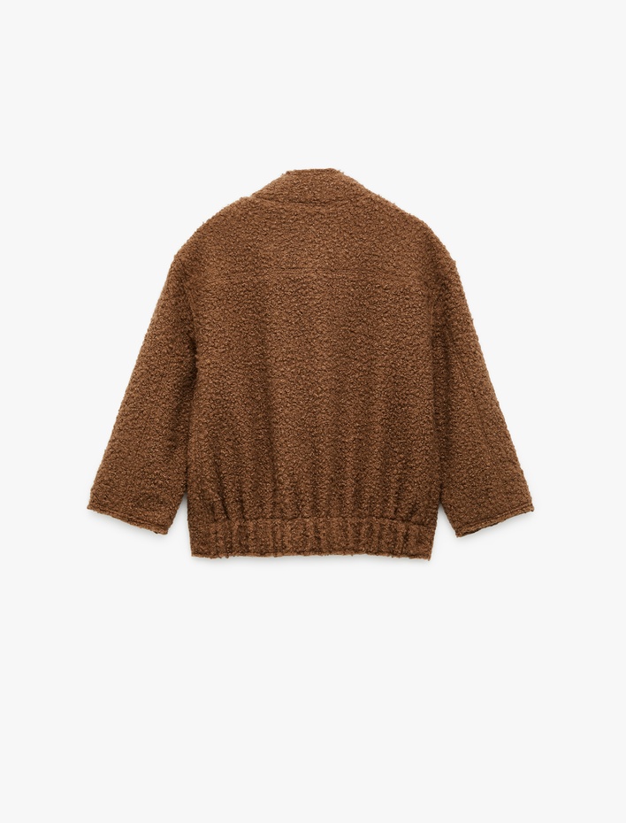 Kız Çocuk Dik Yaka Uzun Kollu Kapaklı Cepli Bürümcük Ceket