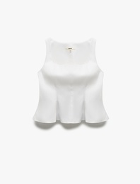 Pamuklu Slim Fit Kolsuz Kare Yaka Peplum Bluz