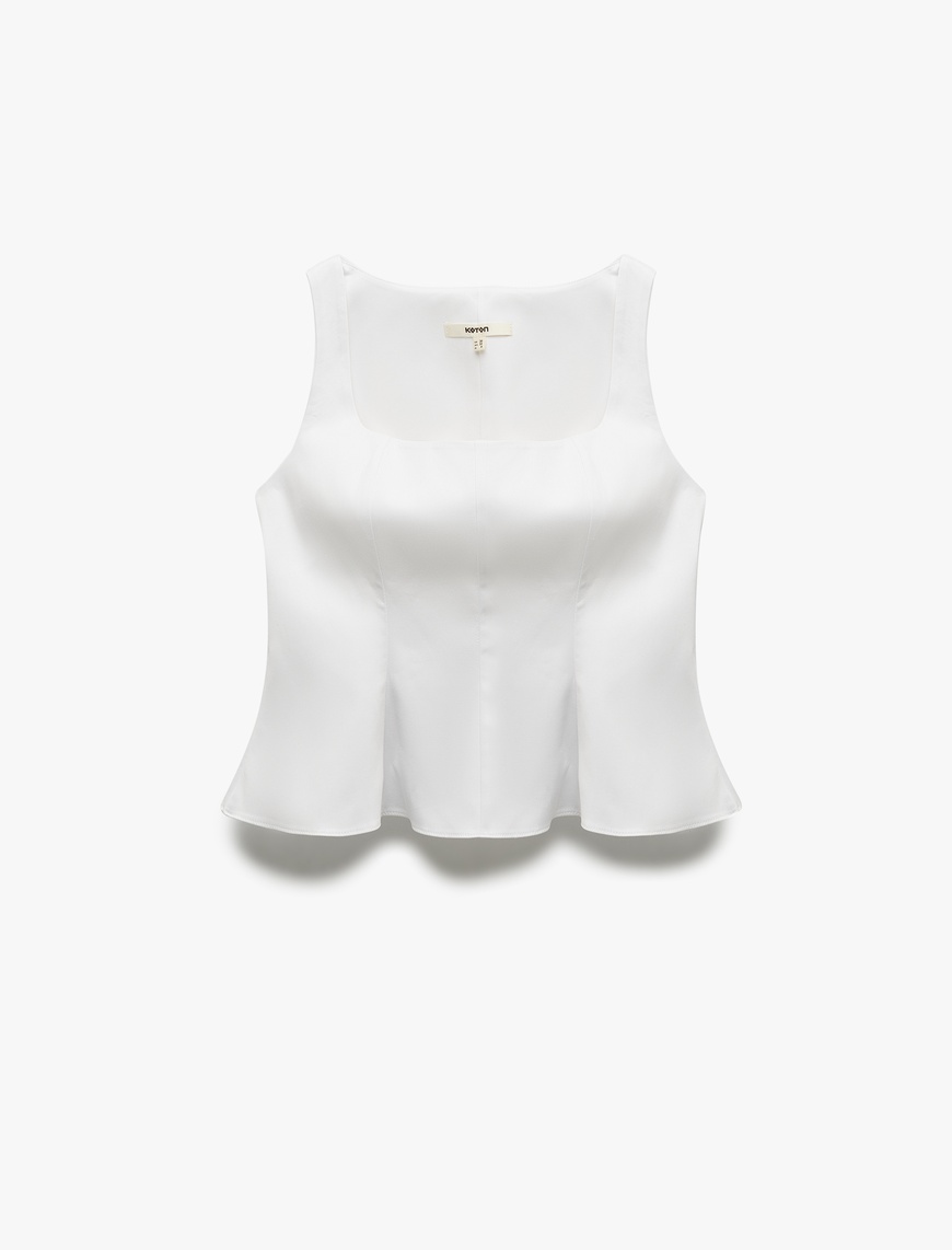   Pamuklu Slim Fit Kolsuz Kare Yaka Peplum Bluz