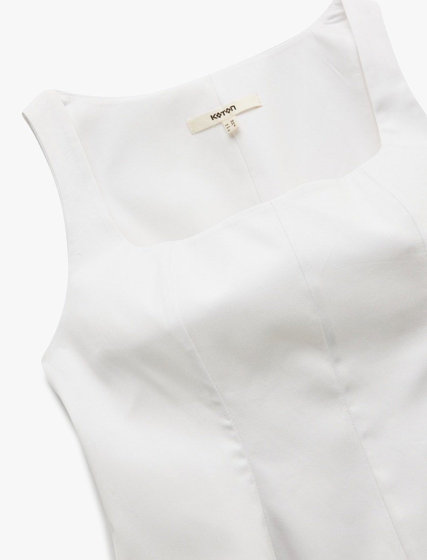  Pamuklu Slim Fit Kolsuz Kare Yaka Peplum Bluz