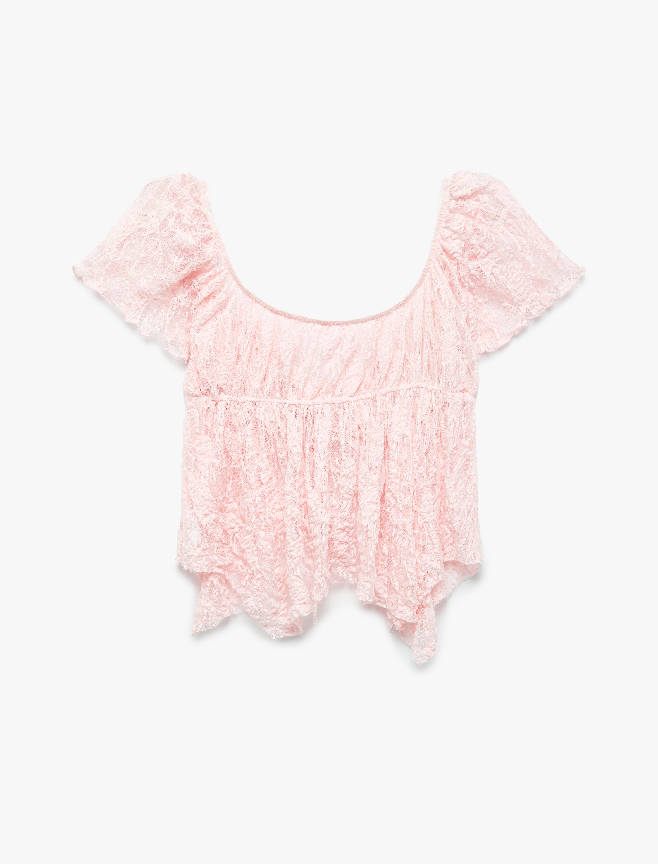   Koton X Zeynep Bastık - Kısa Kollu Kare Yaka Önden Bağlama Detaylı Fiyonklu Dantel Bluz