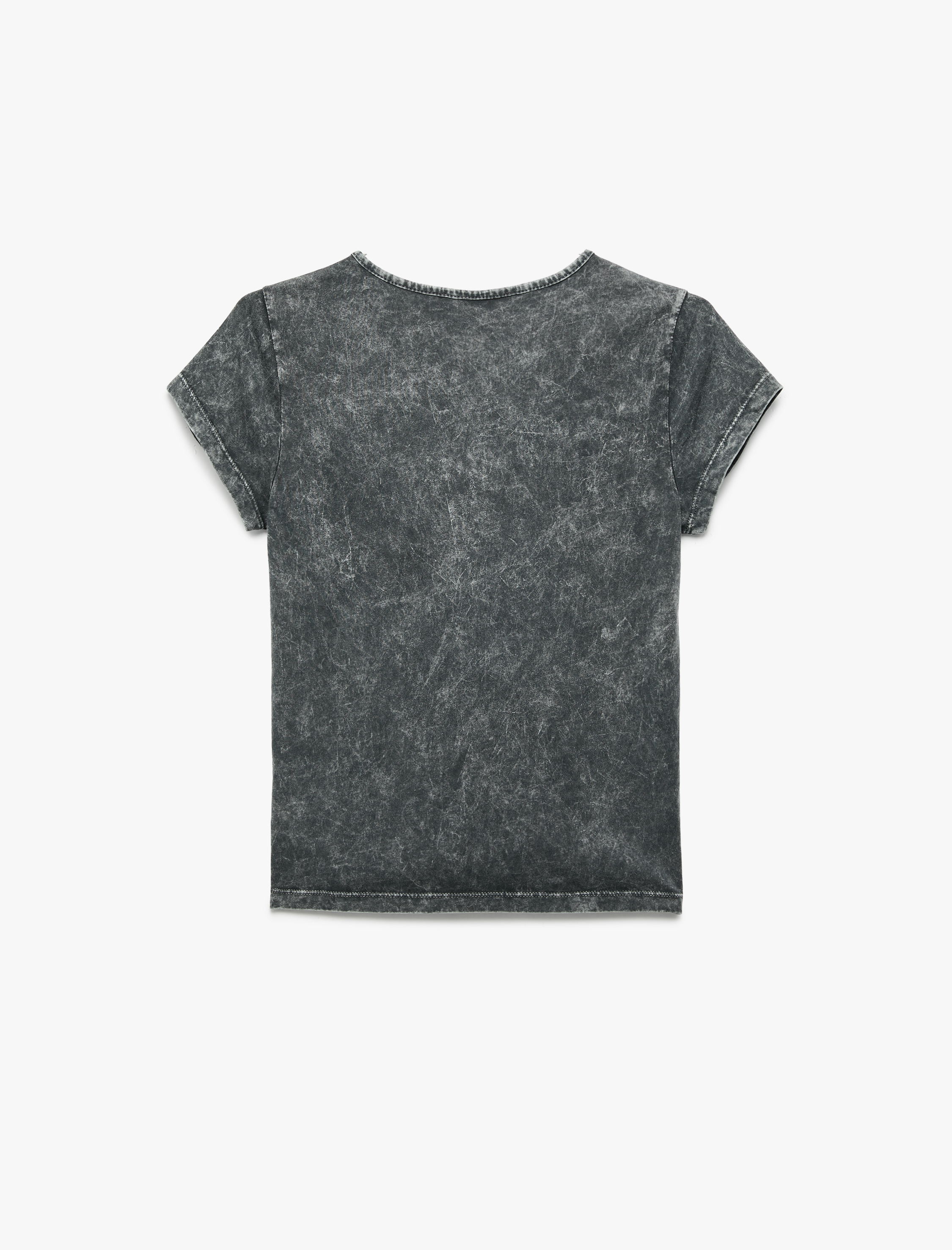   Pamuklu Kısa Kollu Bisiklet Yaka Taşlı Biber Baskılı Tişört