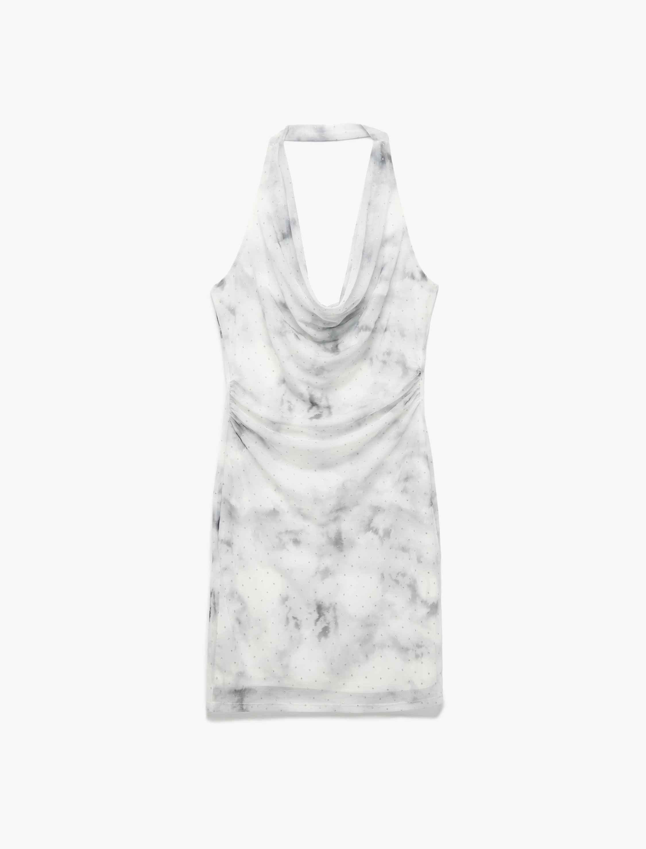   Koton X Zeynep Bastık - Slim Fit Desenli Sırt Dekolteli Degaje Yaka Taşlı Mini Elbise