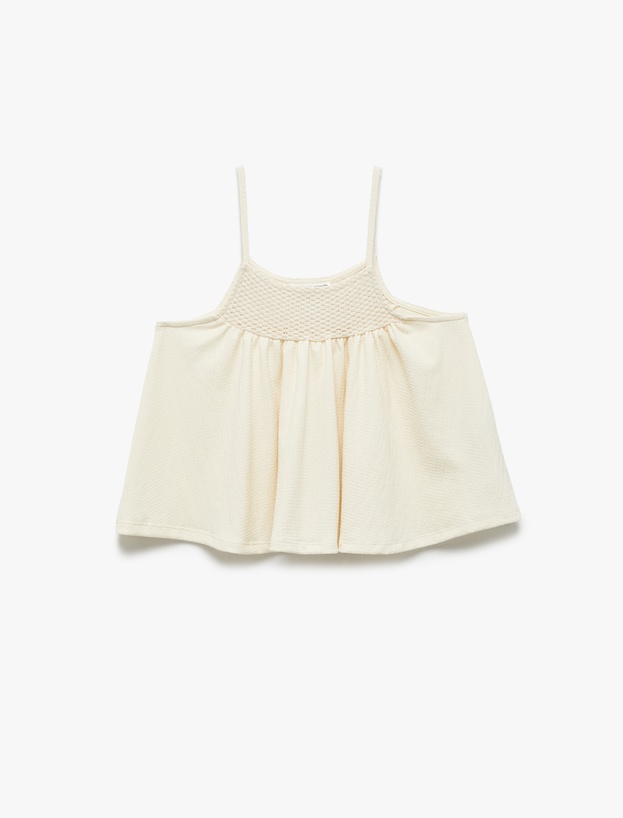 Kare Yaka Gipe Detaylı Askılı Crop Bluz_0