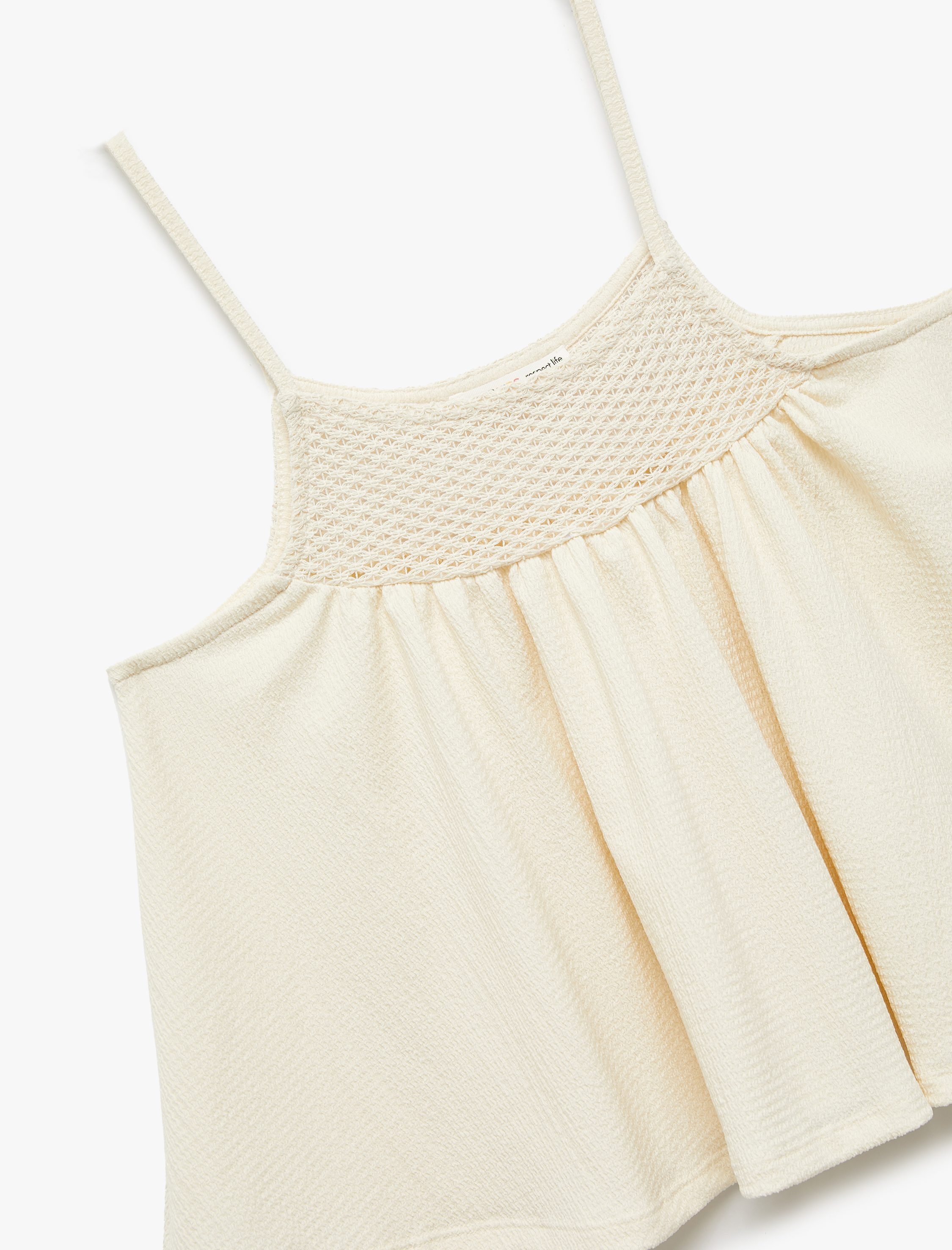  Kız Çocuk Kare Yaka Gipe Detaylı Askılı Crop Bluz