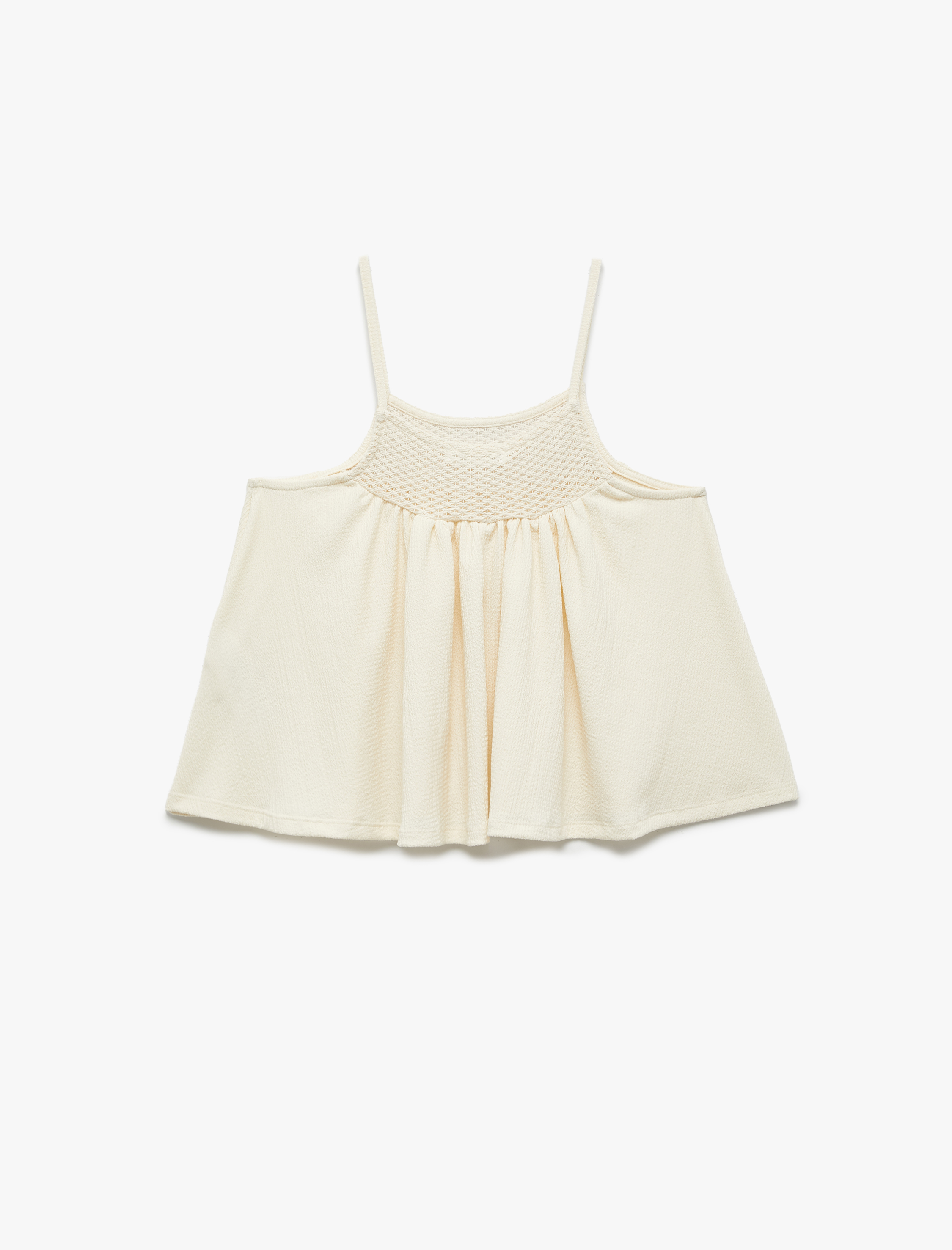  Kız Çocuk Kare Yaka Gipe Detaylı Askılı Crop Bluz