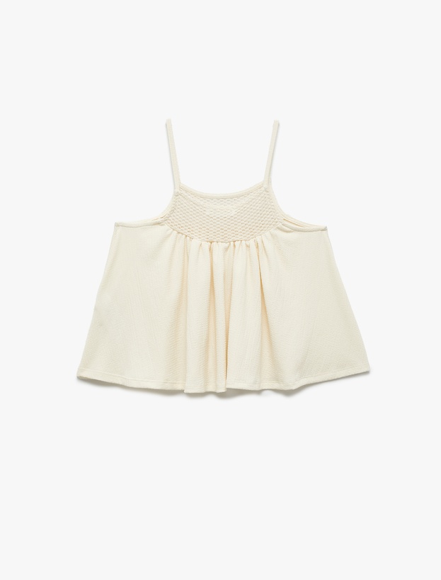 Kare Yaka Gipe Detaylı Askılı Crop Bluz_1