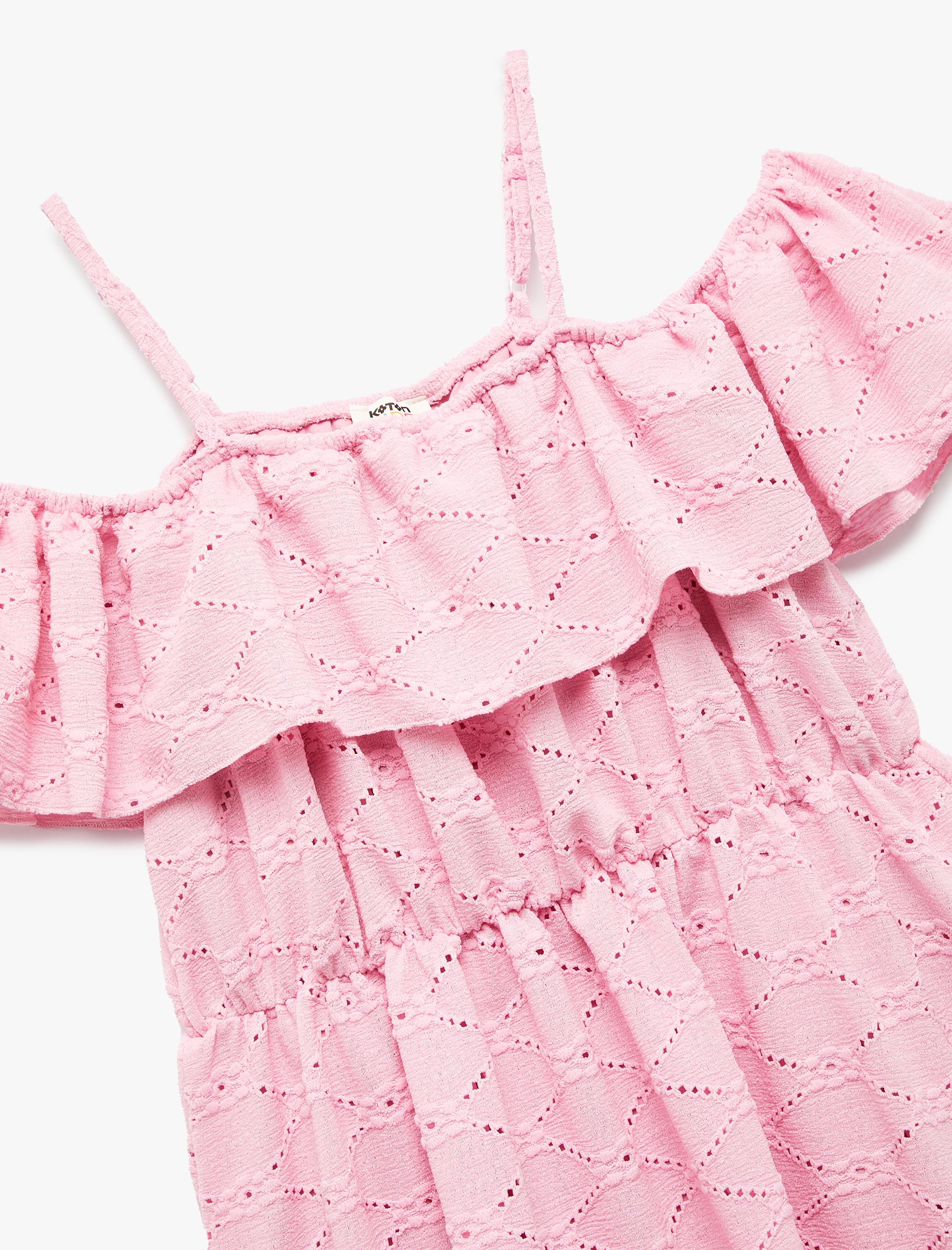  Kız Çocuk İp Askılı Kolsuz Brodeli Straplez Elbise