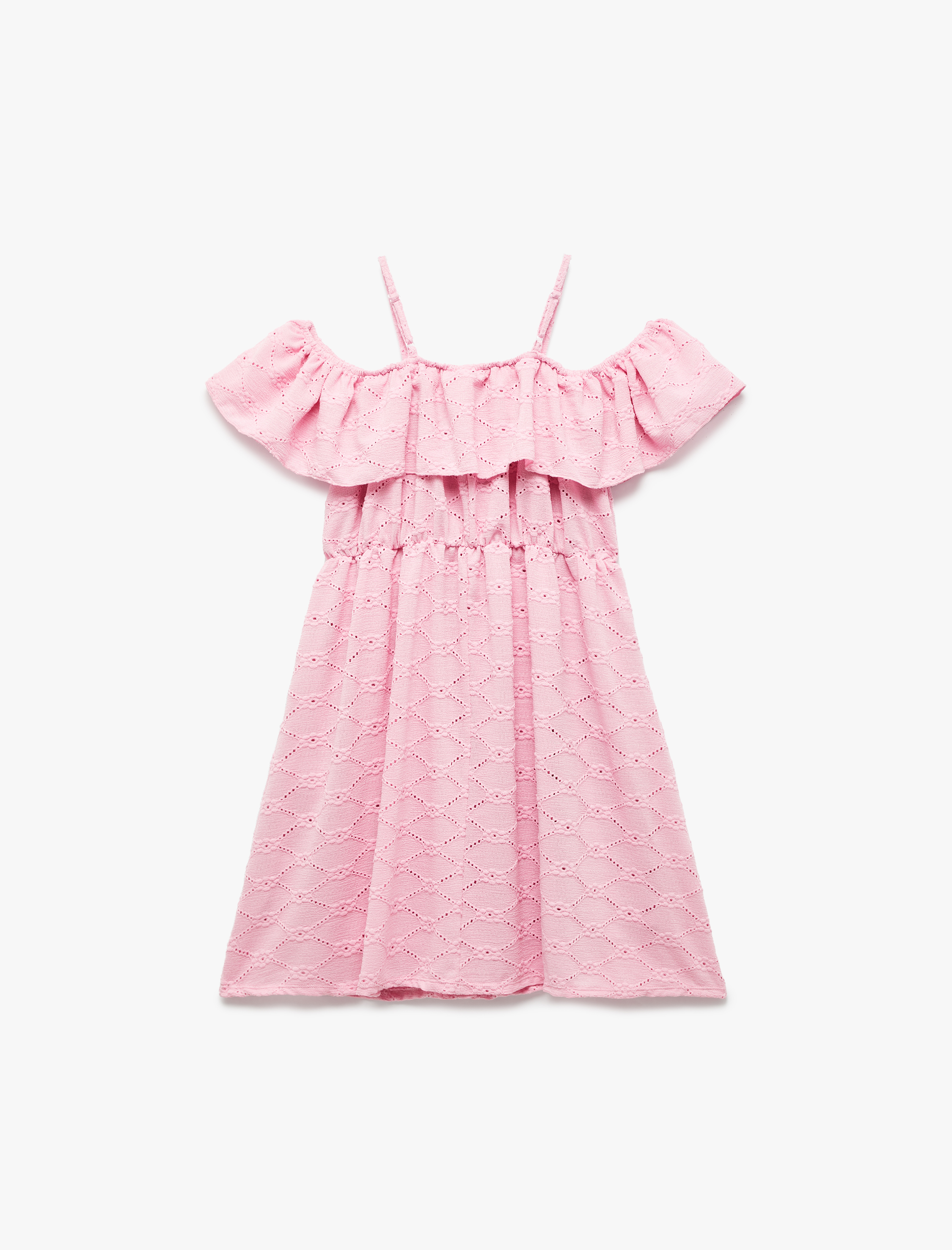  Kız Çocuk İp Askılı Kolsuz Brodeli Straplez Elbise