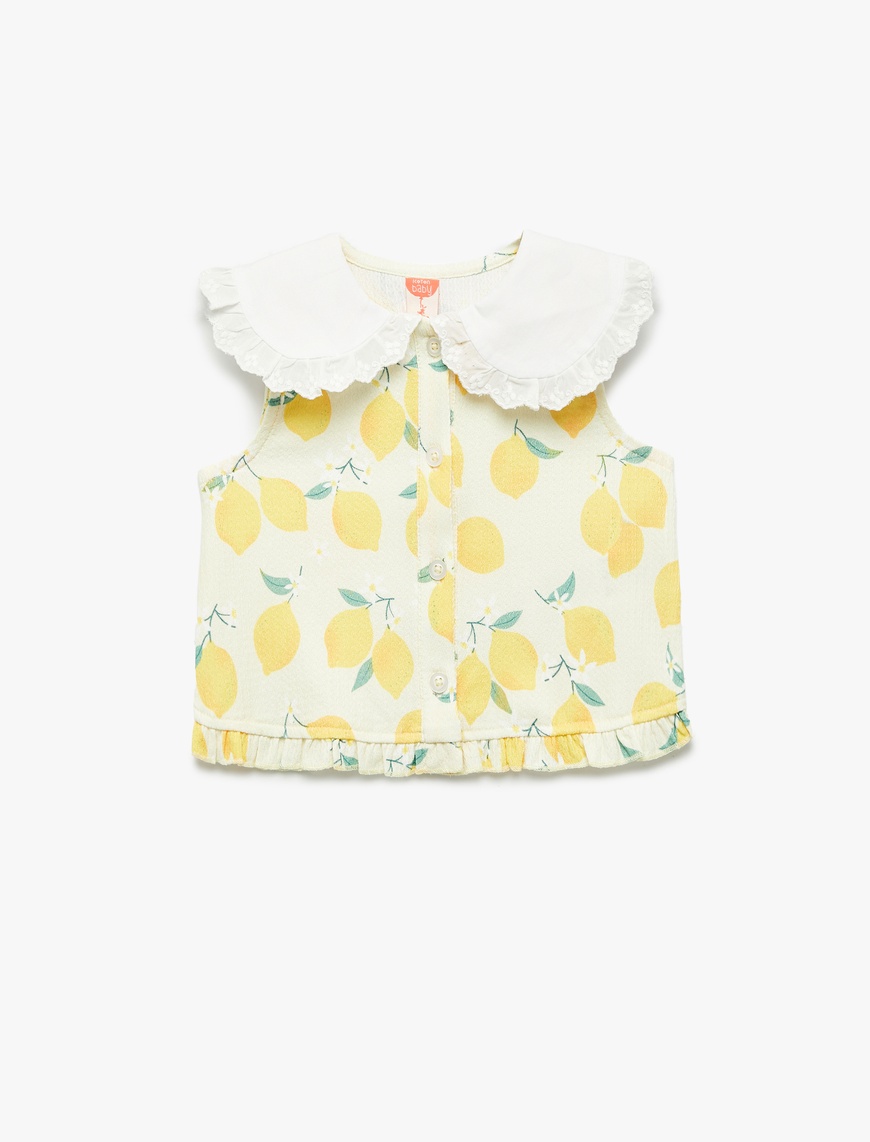  Kız Bebek Limon Desenli Kolsuz Bebe Yaka Tişört