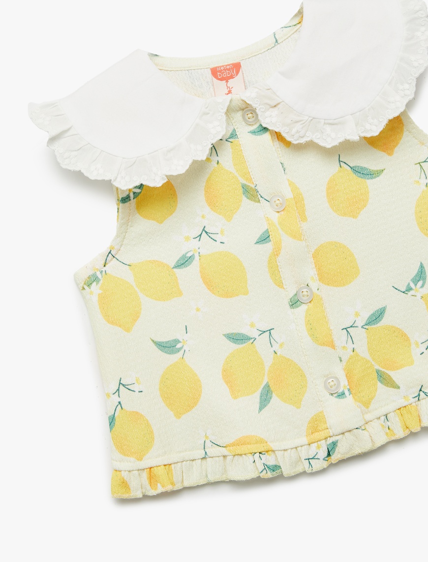  Kız Bebek Limon Desenli Kolsuz Bebe Yaka Tişört