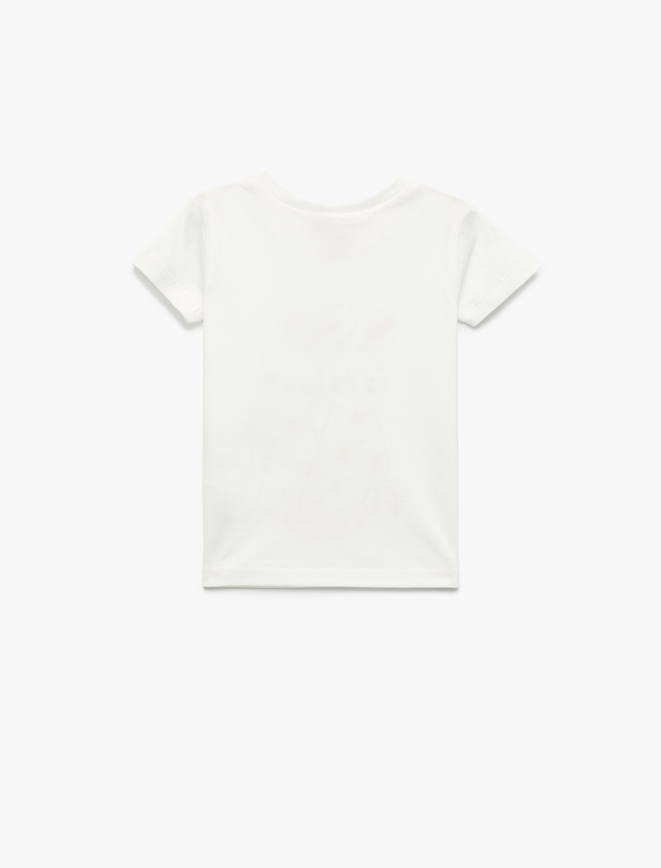  Kız Bebek Kısa Kollu Bisiklet Yaka Tavşan Baskılı Pamuklu Tişört