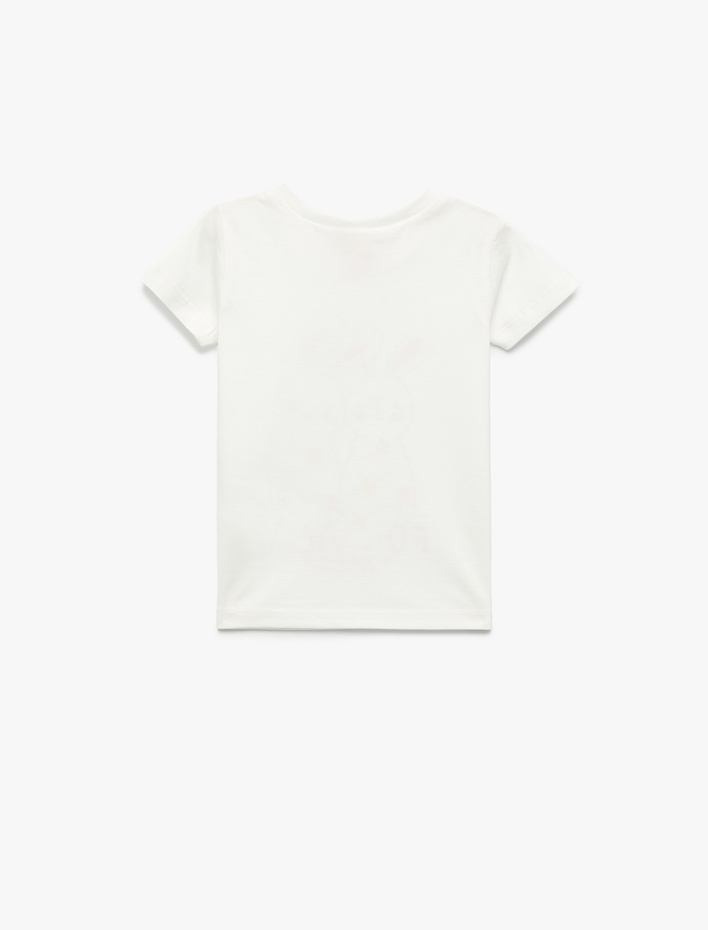 Kız Bebek Kısa Kollu Bisiklet Yaka Tavşan Baskılı Pamuklu Tişört