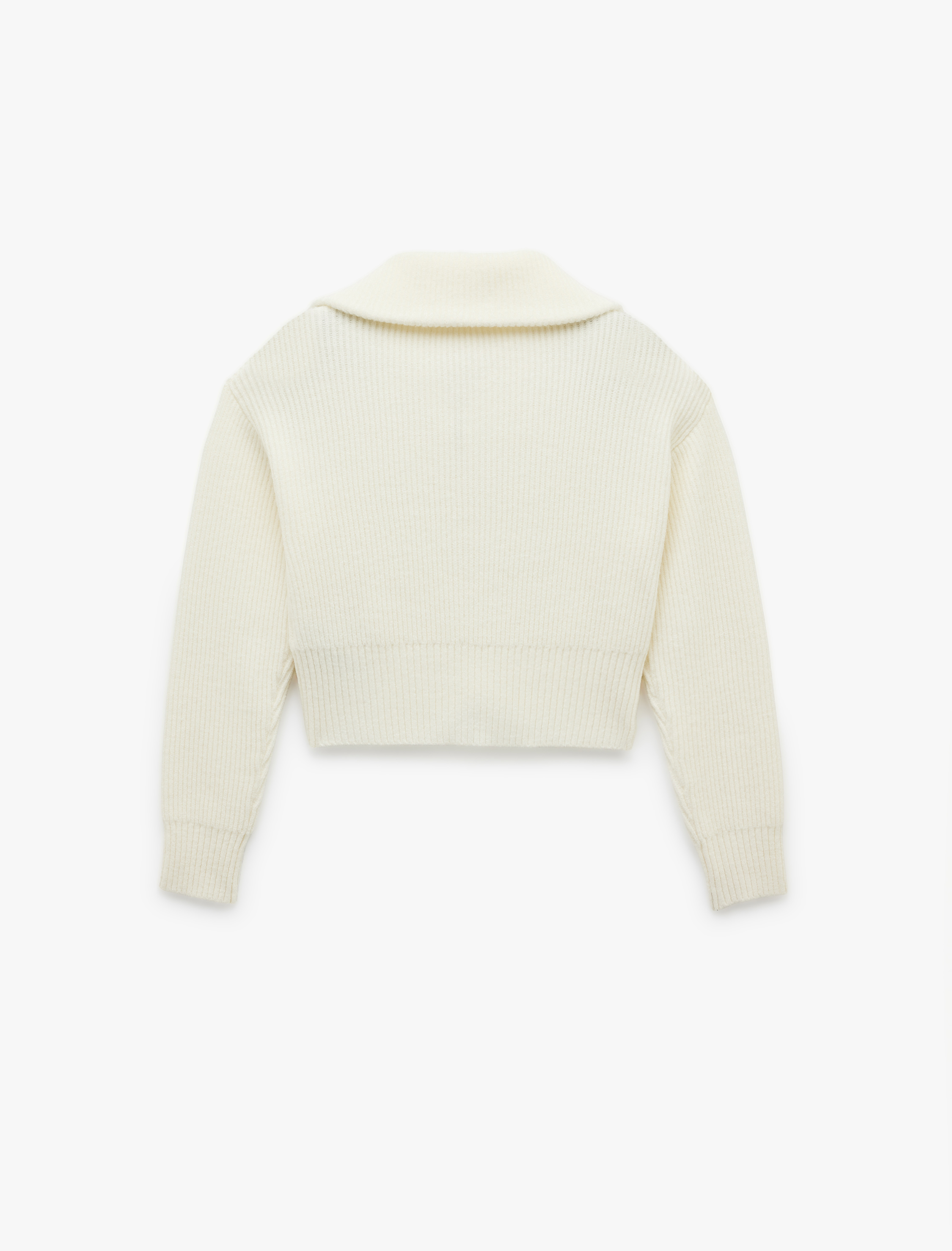   Uzun Kollu Dik Yaka Yarım Fermuarlı Triko Kazak