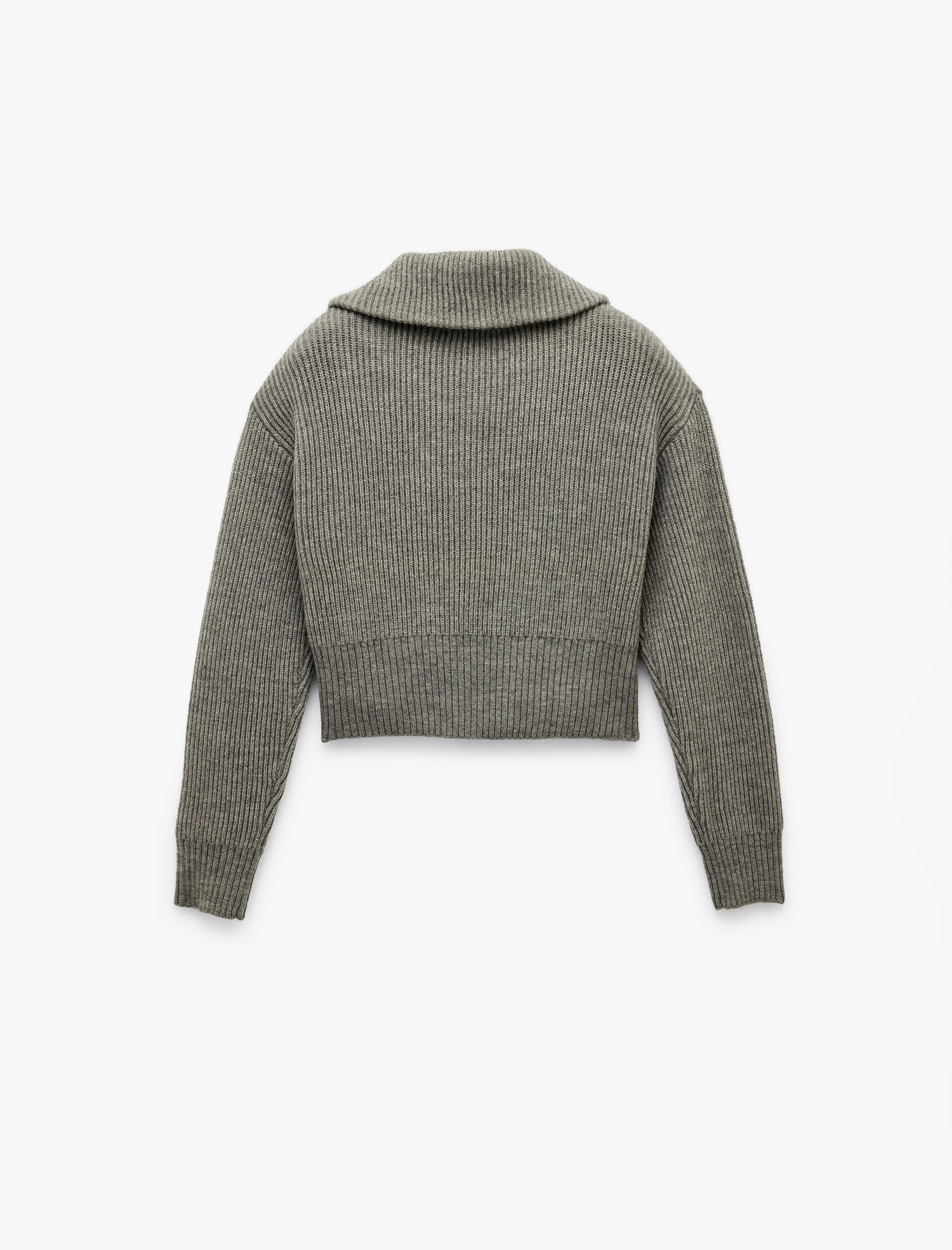   Uzun Kollu Dik Yaka Yarım Fermuarlı Triko Kazak