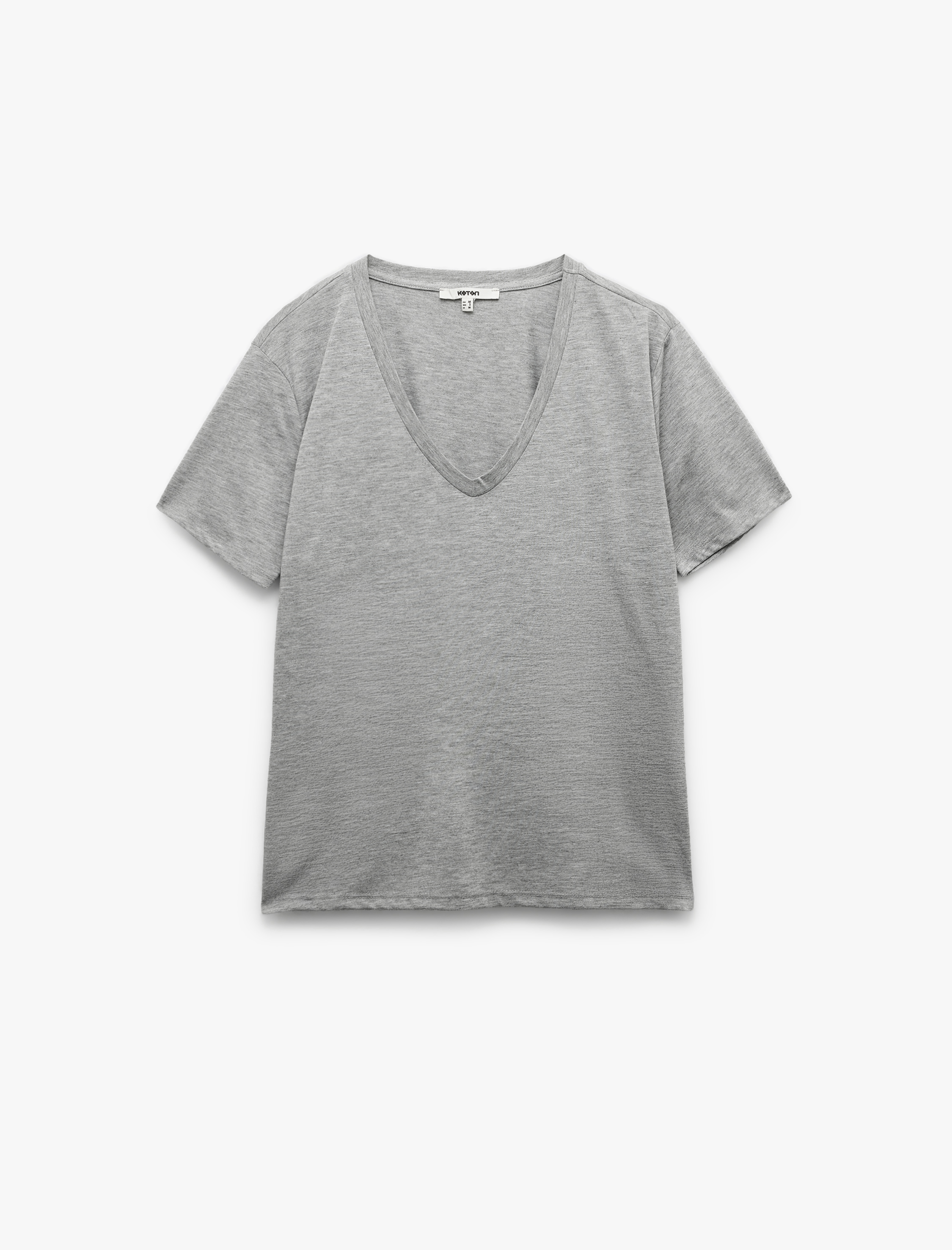   Viskon Kumaş Kısa Kollu V Yaka Basic Tişört