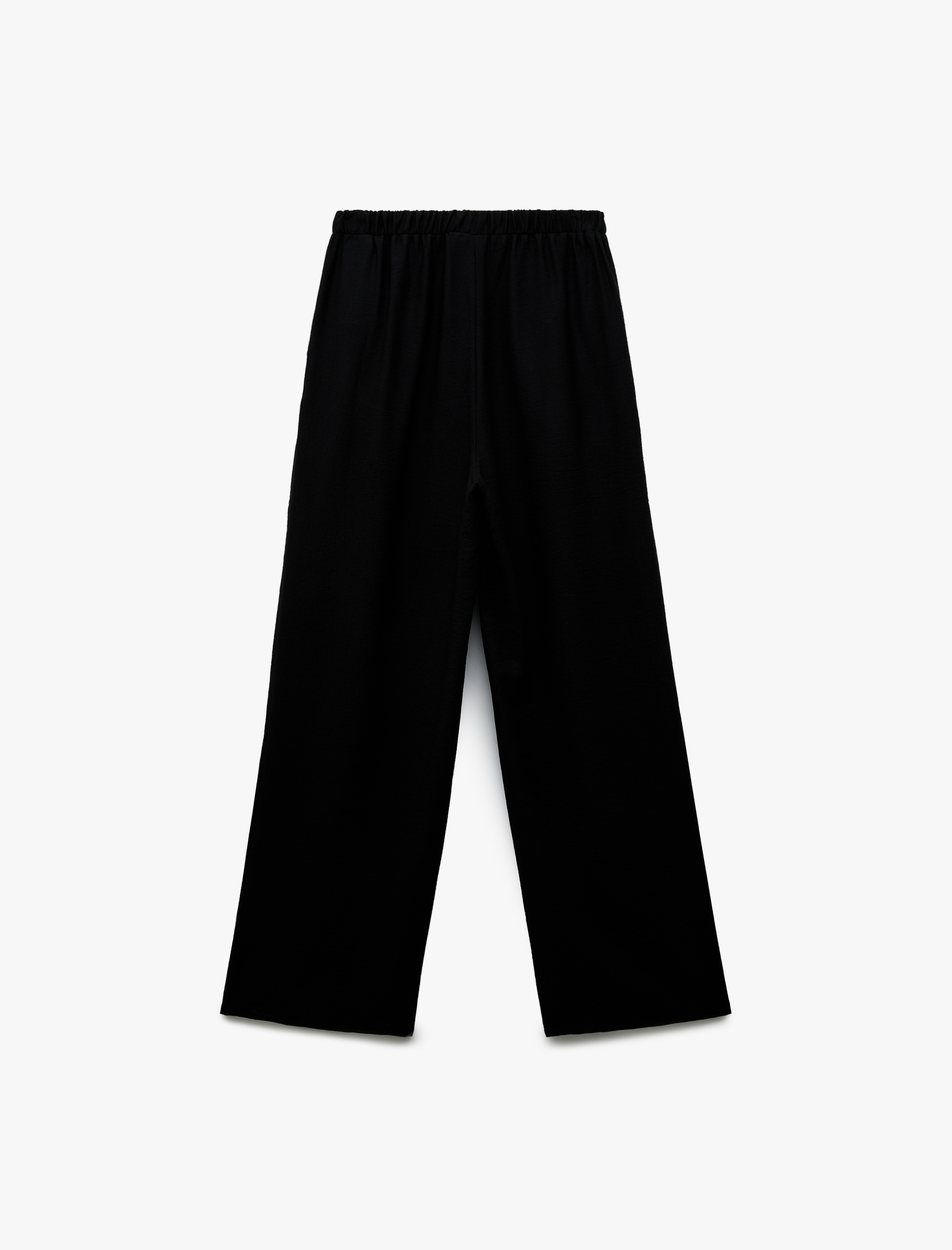   Viskon Kumaş Beli Bağcıklı Pile Detaylı Cepli Geniş Paça Palazzo Pantolon