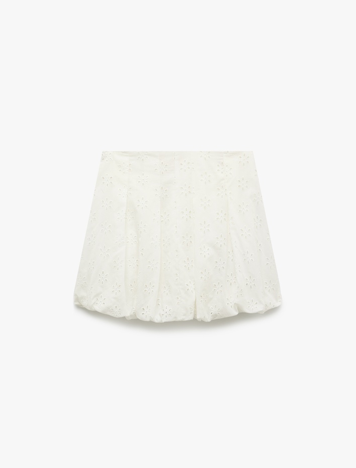  Pamuklu Astarlı Fistolu Brode Detaylı Mini Balon Etek