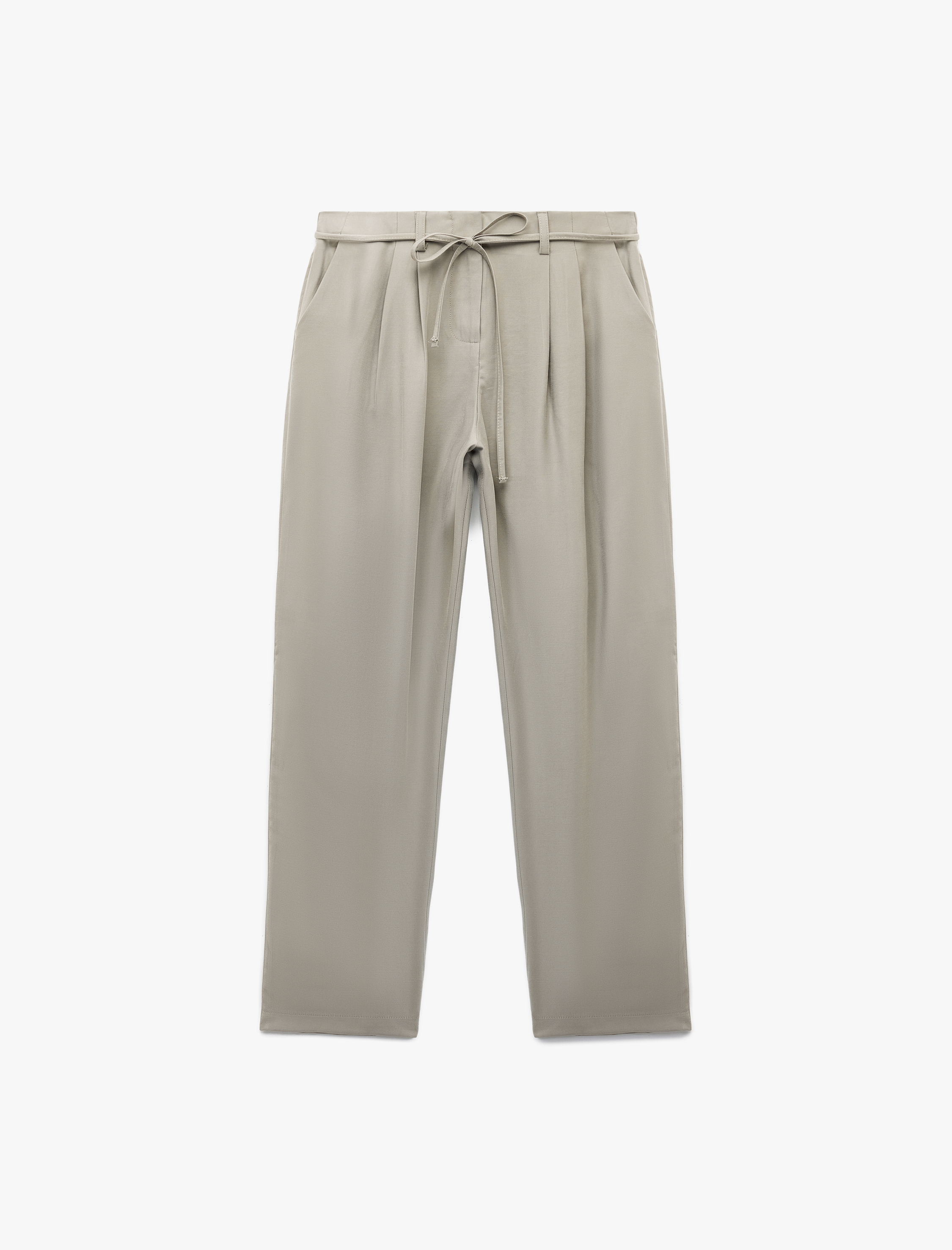   Viskon Kumaş Regular Fit Cepli Pile Detaylı Kemerli Culotte Kumaş Pantolon