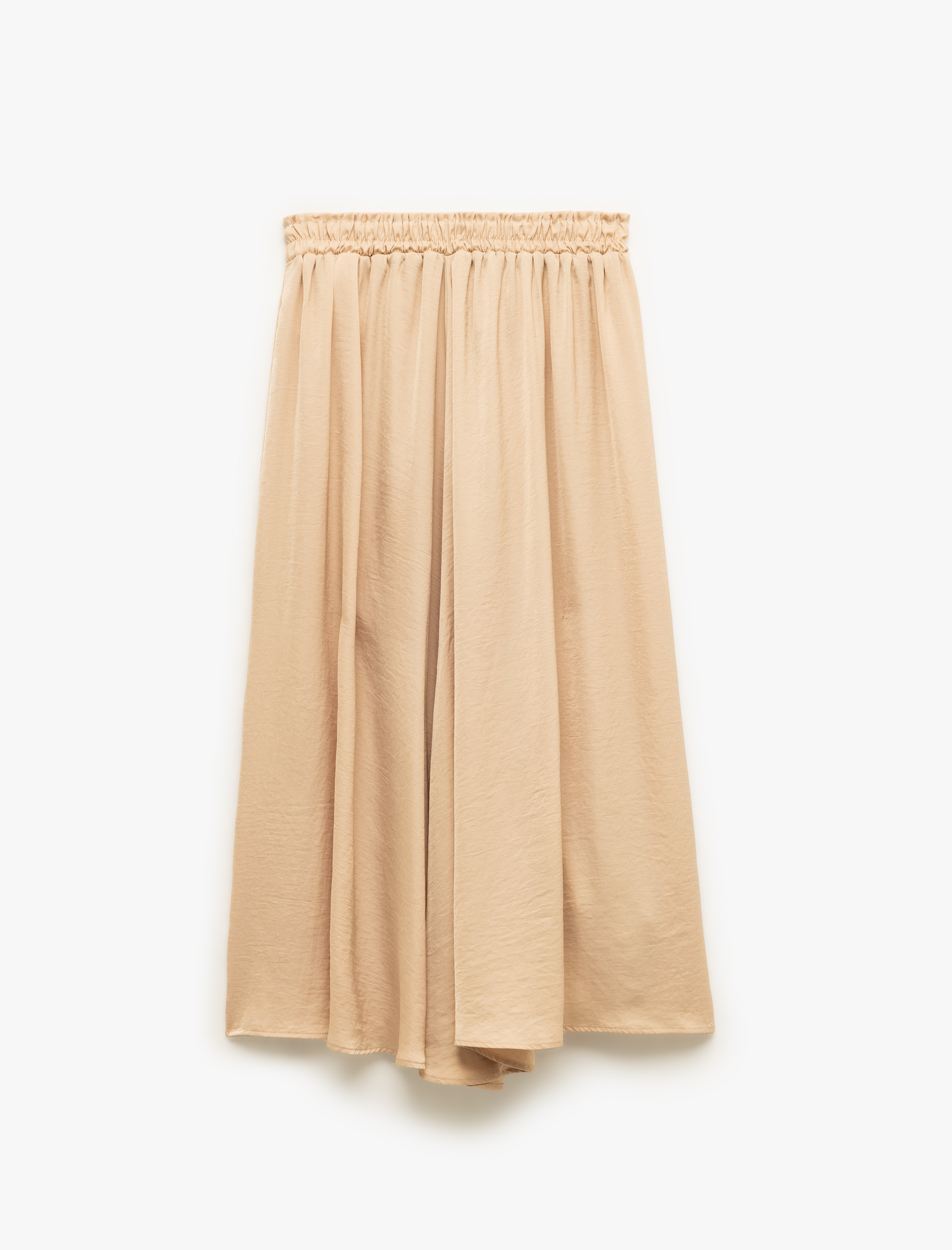   Aerobin Kumaş A Kesim Yırtmaç Detaylı Midi Boy Saten Kloş Etek