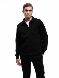 Şardonlu Cep Detaylı Uzun Kollu Yarım Fermuarlı Polo Yaka Sweatshirt
