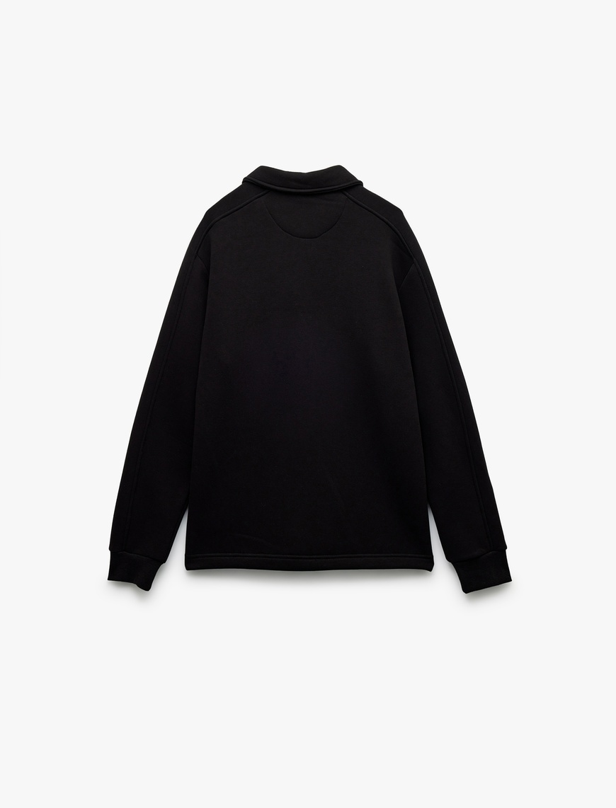   Şardonlu Cep Detaylı Uzun Kollu Yarım Fermuarlı Polo Yaka Sweatshirt