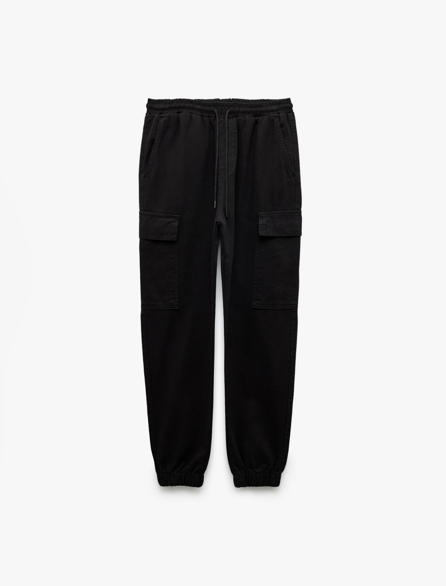  Beli Bağcıklı Kargo Cep Detaylı Pamuklu Gabardin Jogger Pantolon