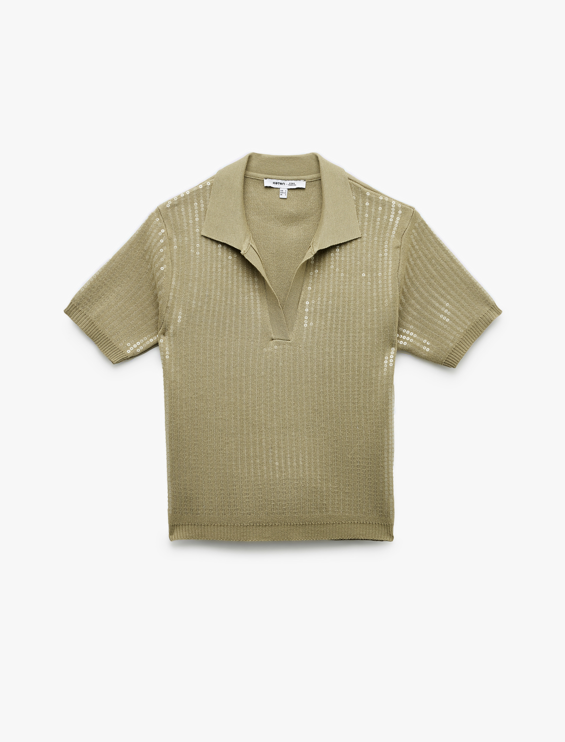 Koton X Sima Tarkan - Pullu Payetli Kısa Kollu Triko Polo Yaka Kazak