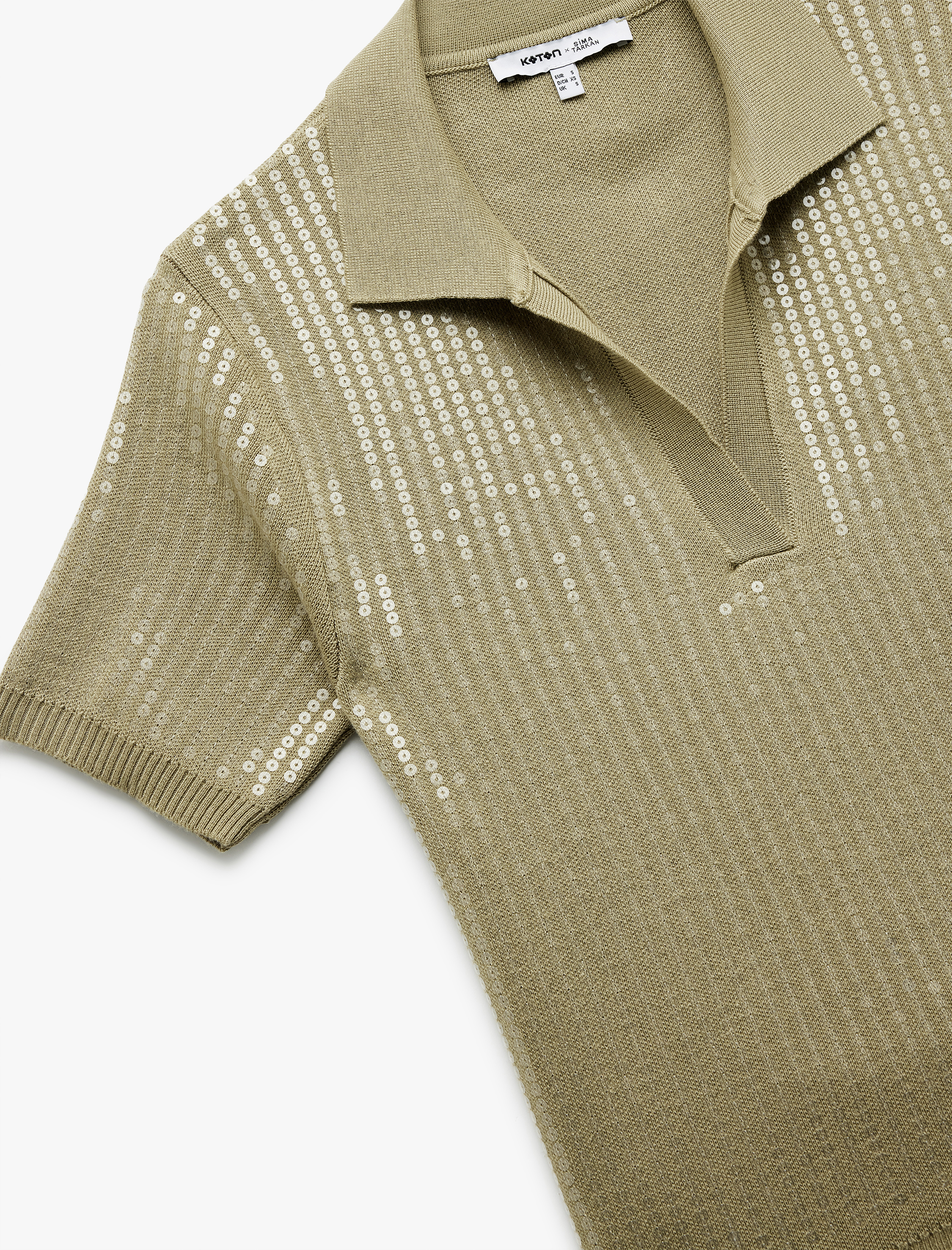 Koton X Sima Tarkan - Pullu Payetli Kısa Kollu Triko Polo Yaka Kazak