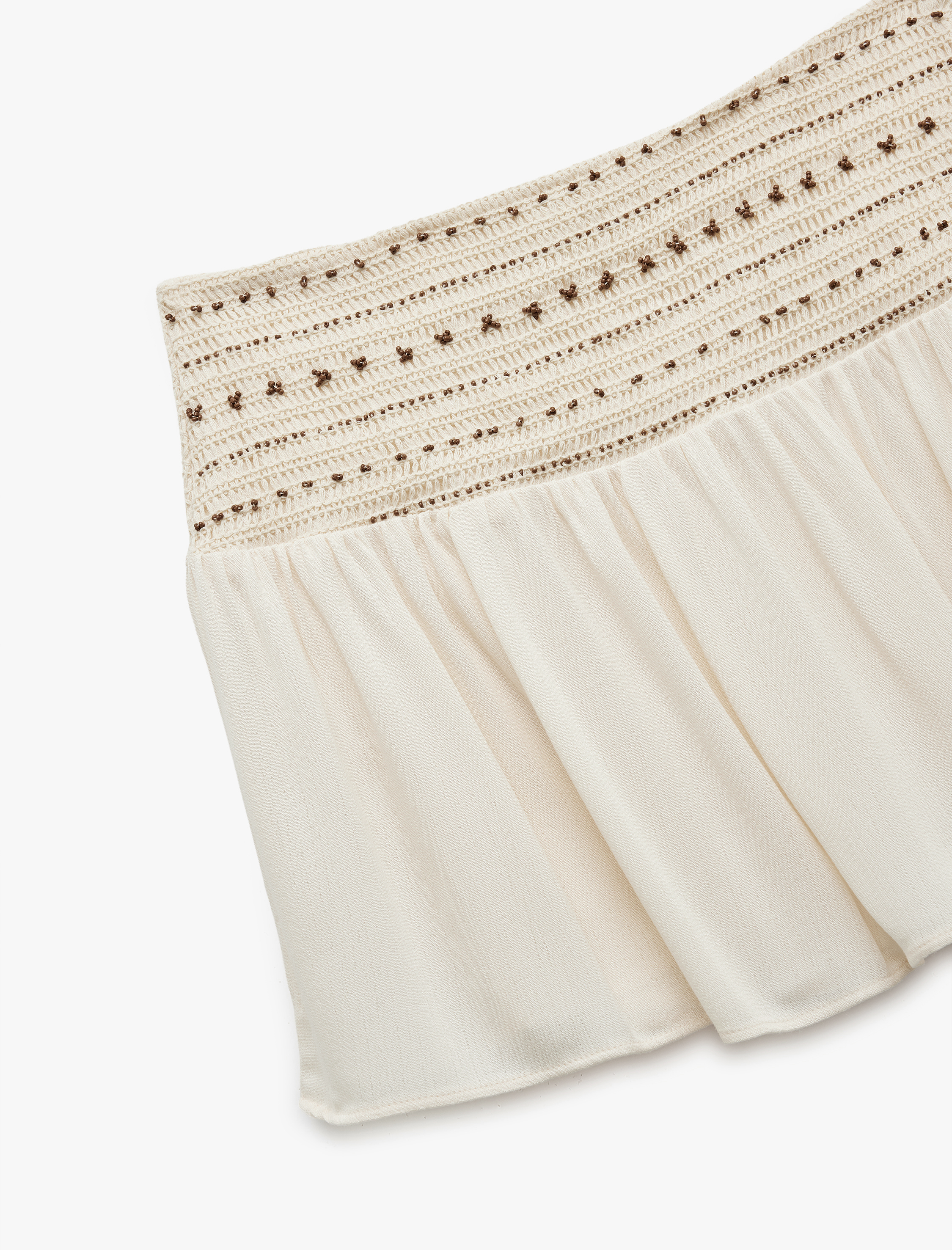   Viskon Kumaş Kroşe Detaylı Boncuk İşlemeli Mini Kloş Etek