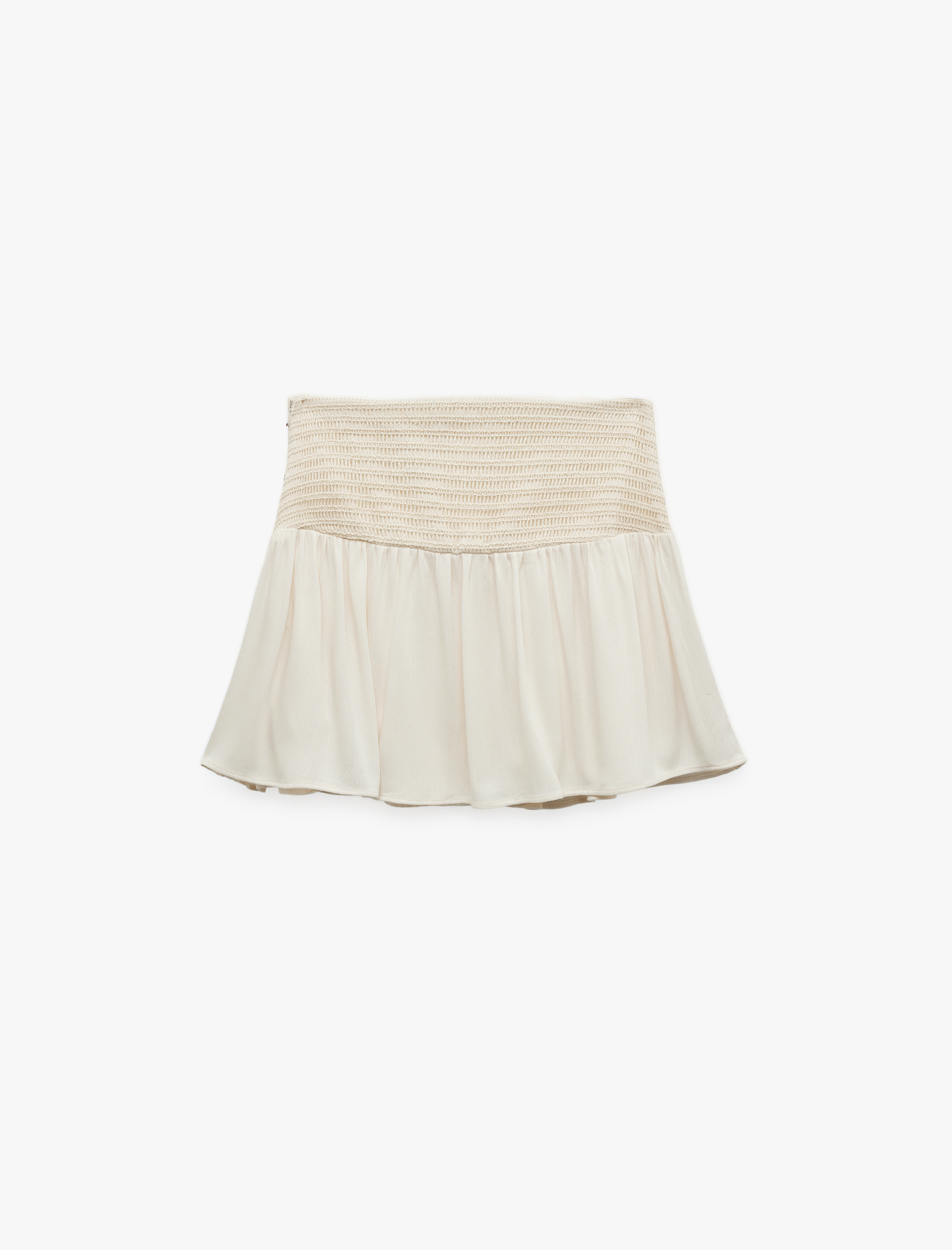   Viskon Kumaş Kroşe Detaylı Boncuk İşlemeli Mini Kloş Etek