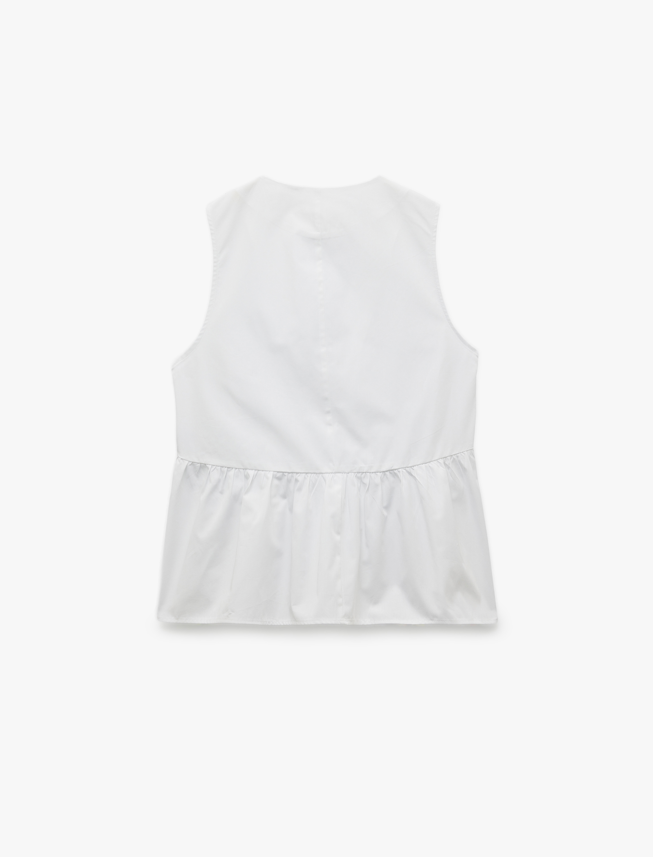   Pamuklu Düğme Detaylı V Yaka Oversize Poplin Kolsuz Bluz