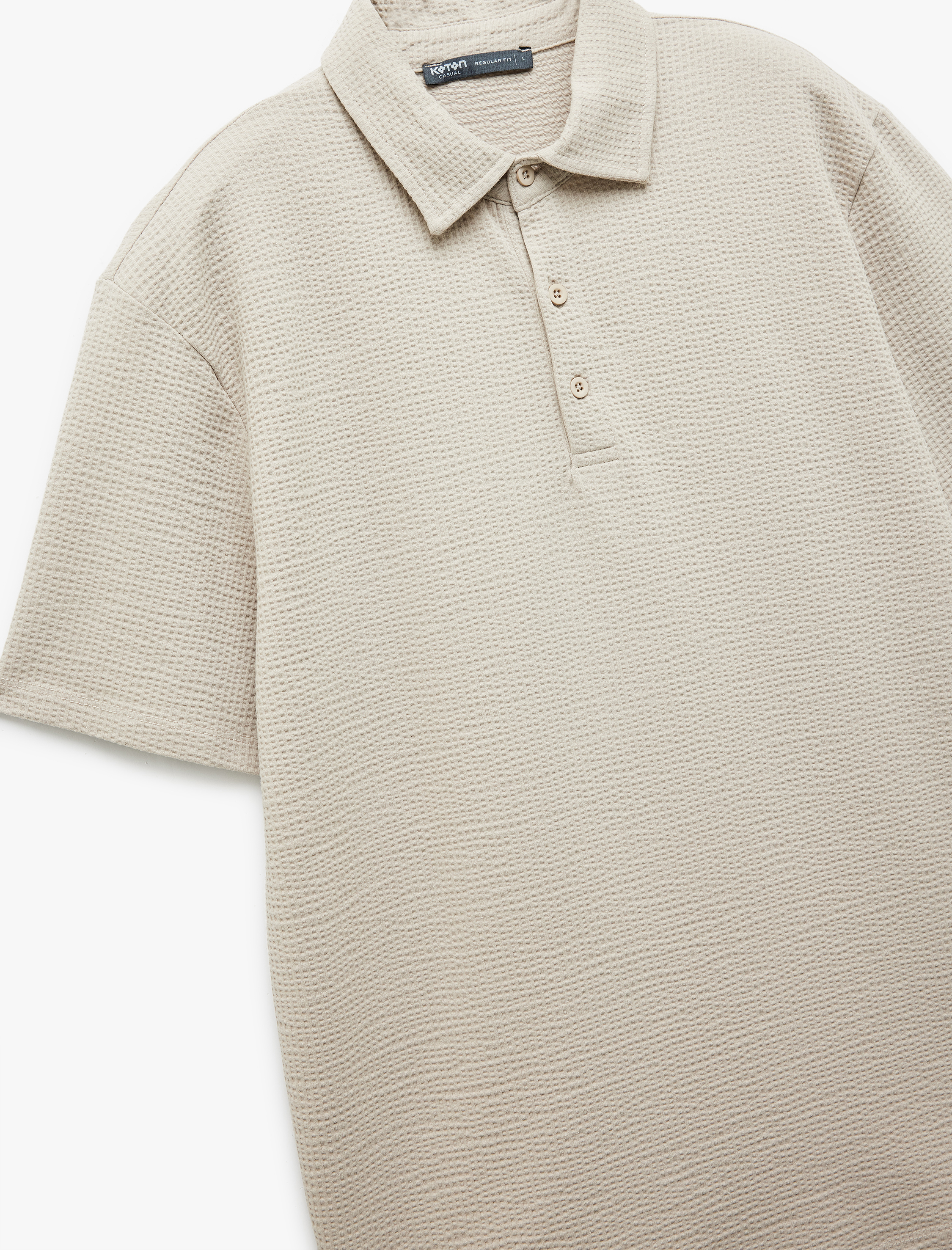Kısa Kollu Pamuklu Regular Fit Dokulu Polo Yaka Tişört