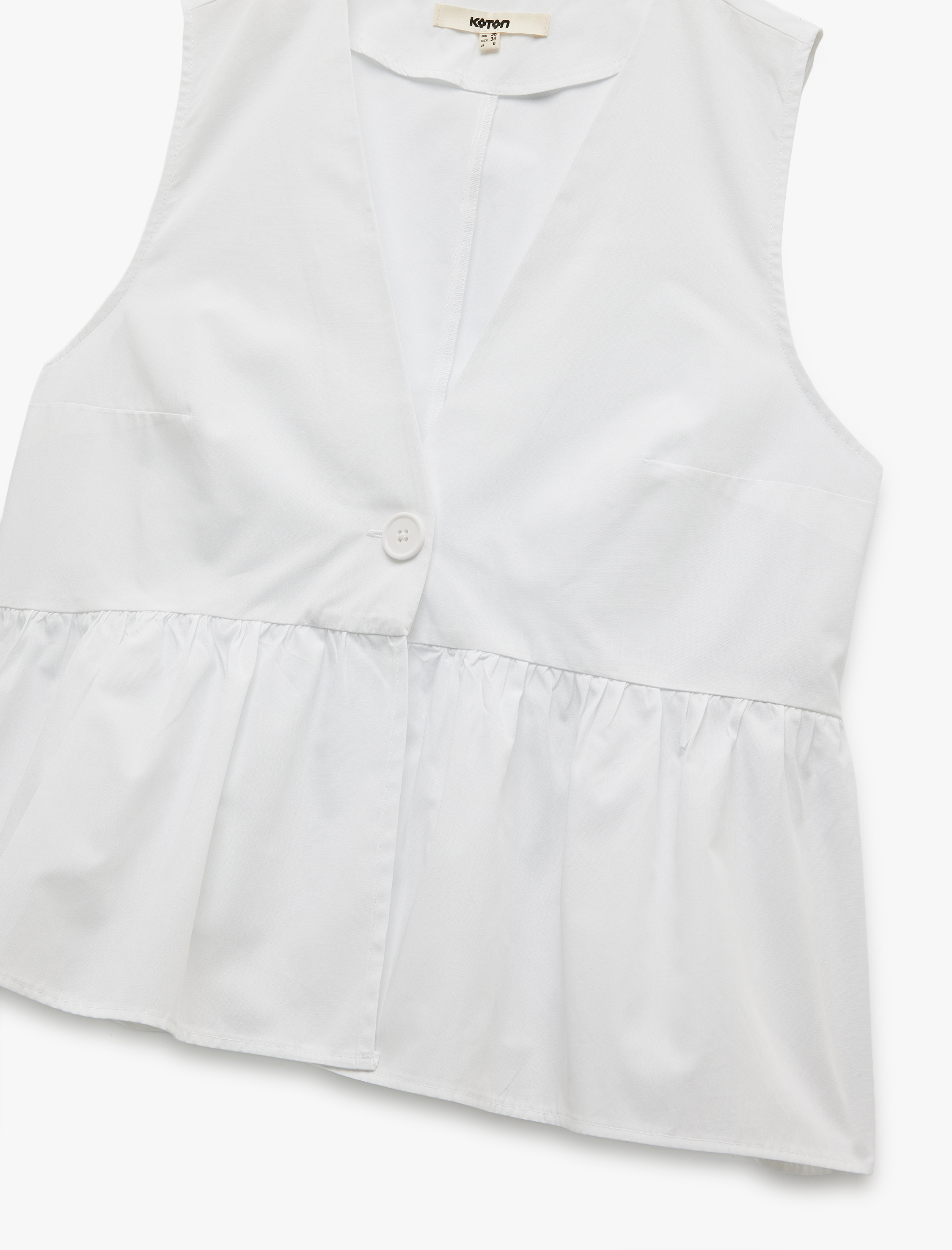   Pamuklu Düğme Detaylı V Yaka Oversize Poplin Kolsuz Bluz