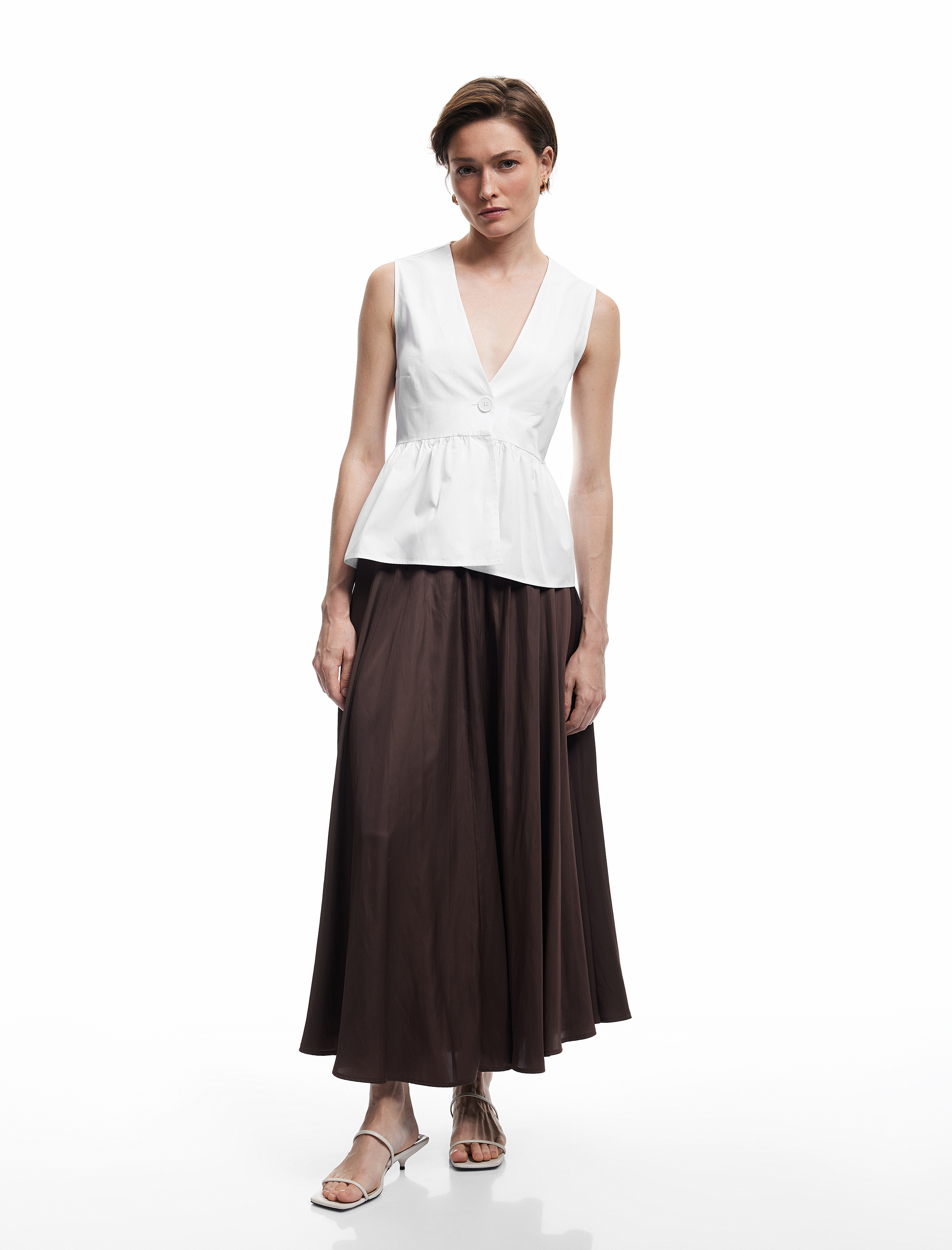   Pamuklu Düğme Detaylı V Yaka Oversize Poplin Kolsuz Bluz