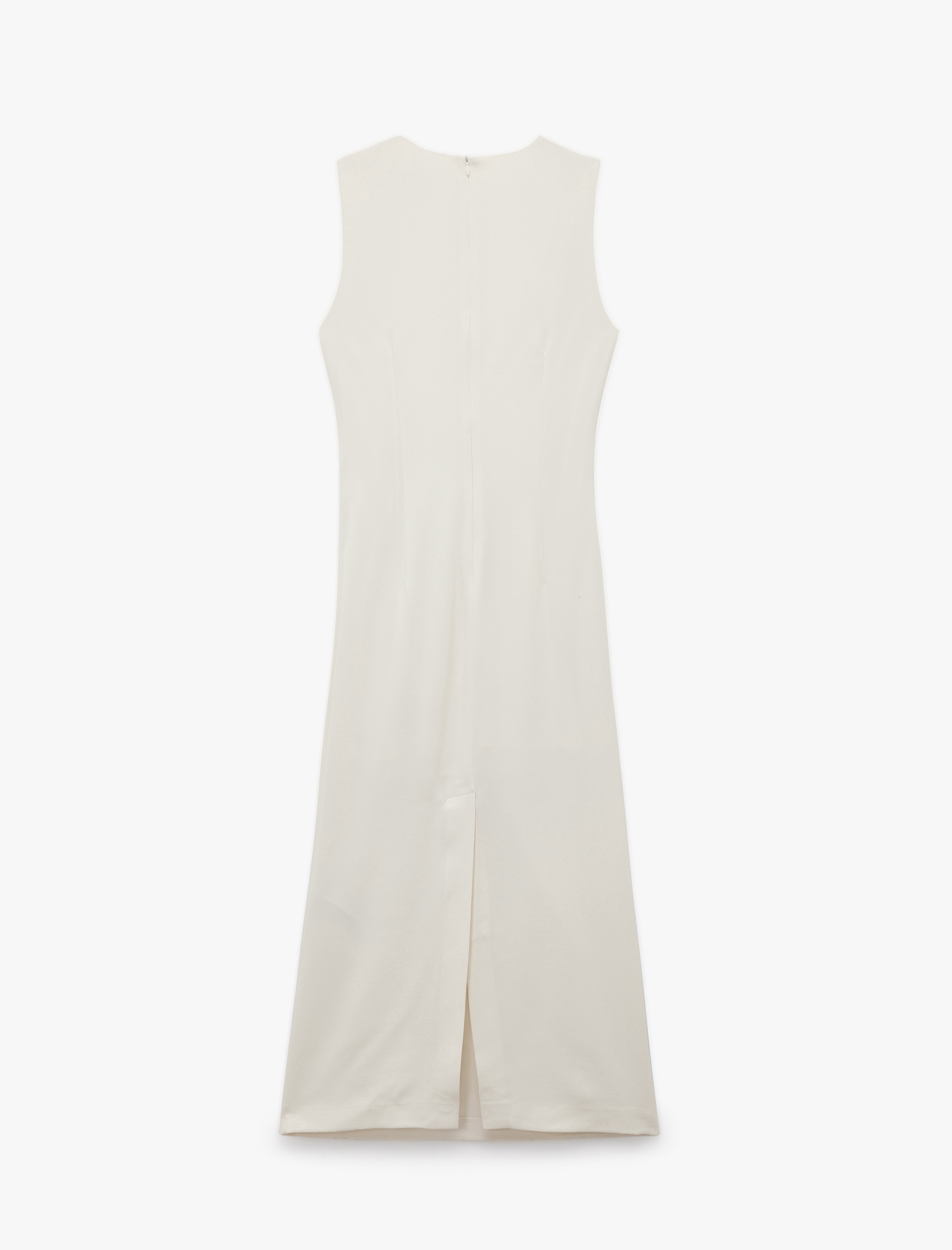   Aksesuar Detaylı Drapeli Kolsuz Bisiklet Yaka Midi Elbise