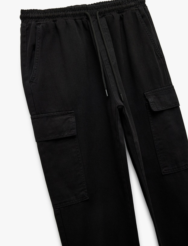 Beli Bağcıklı Kargo Cep Detaylı Pamuklu Gabardin Jogger Pantolon_4