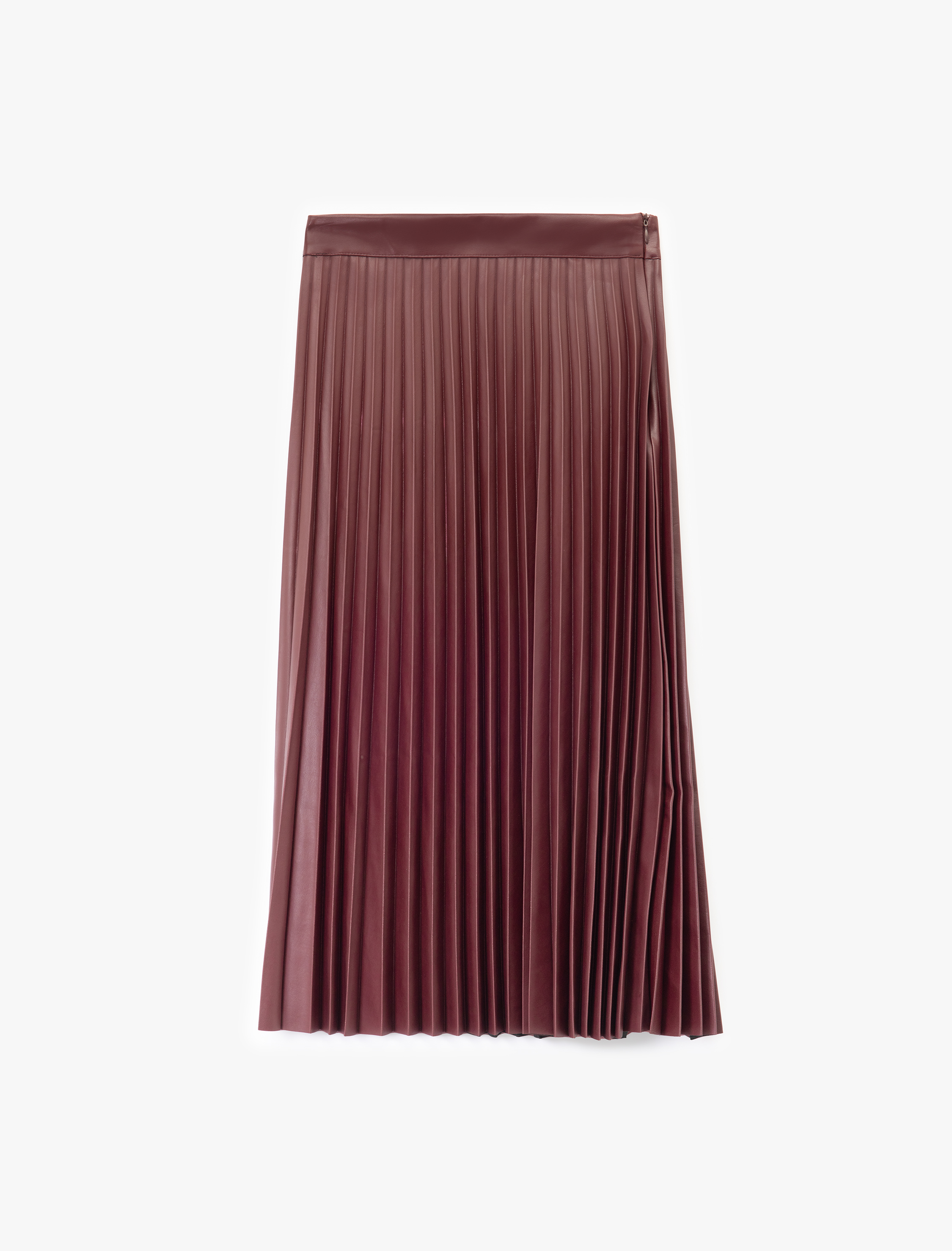   Regular Fit Midi Boy Pileli Midi Boy Suni Deri Etek