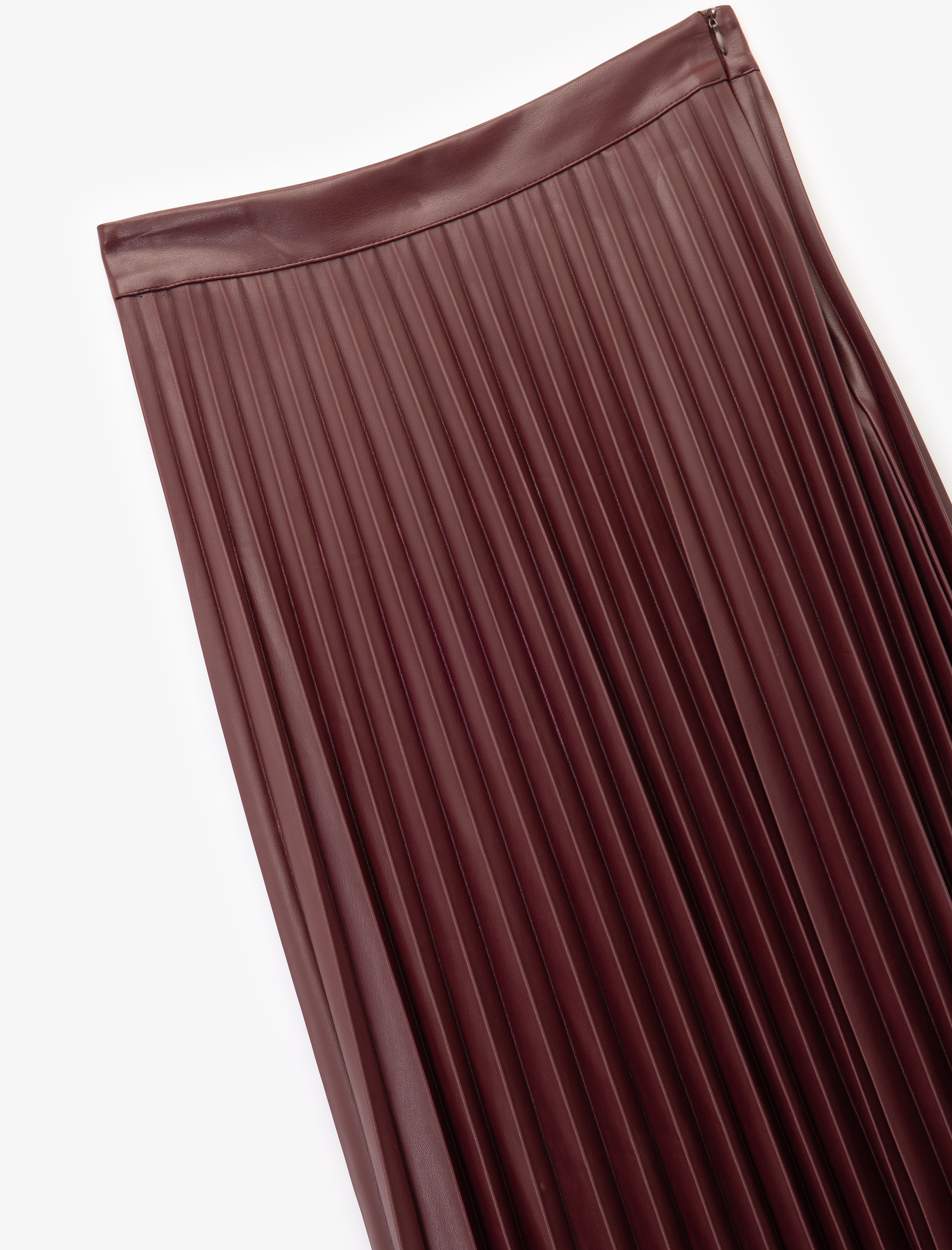   Regular Fit Midi Boy Pileli Midi Boy Suni Deri Etek