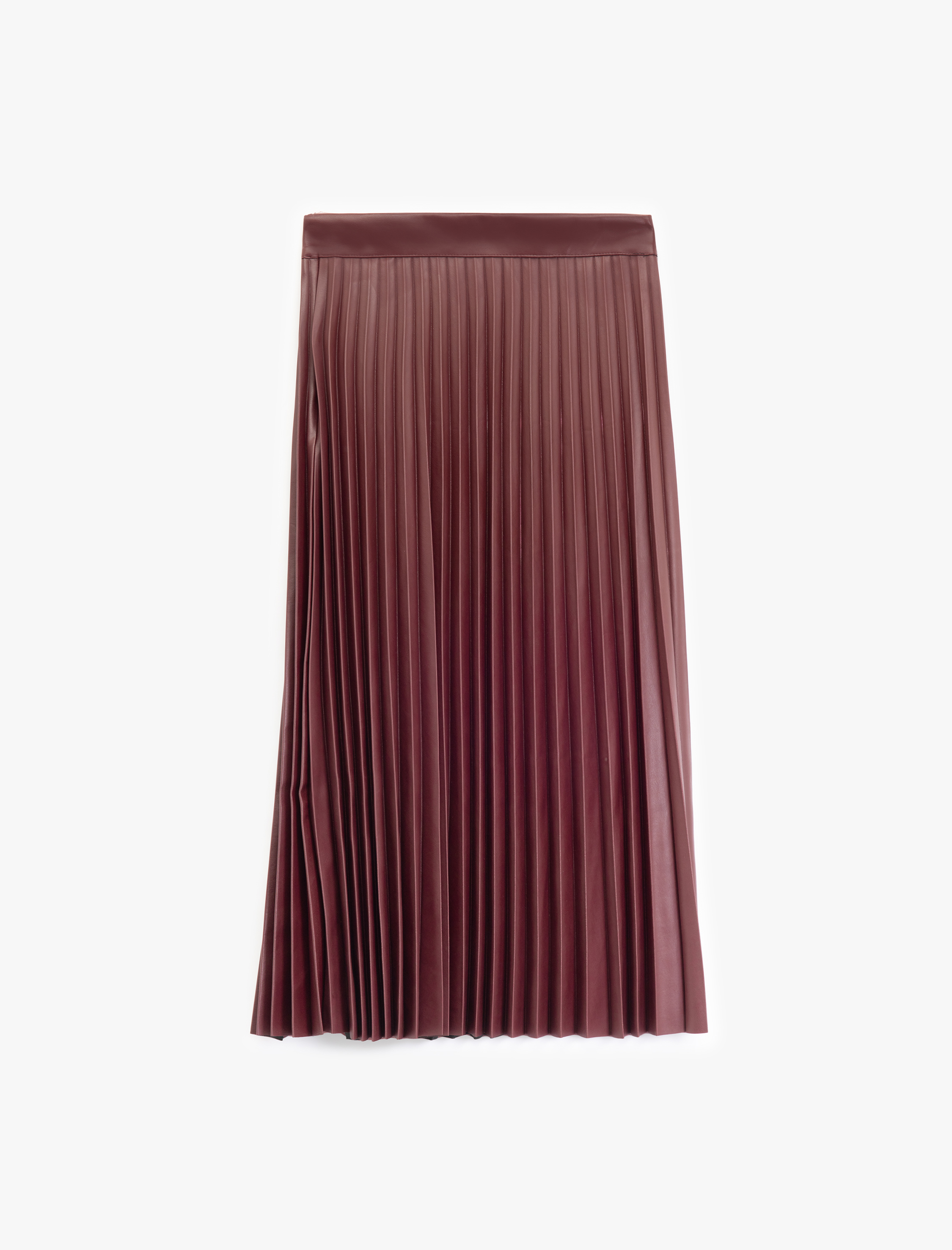   Regular Fit Midi Boy Pileli Midi Boy Suni Deri Etek