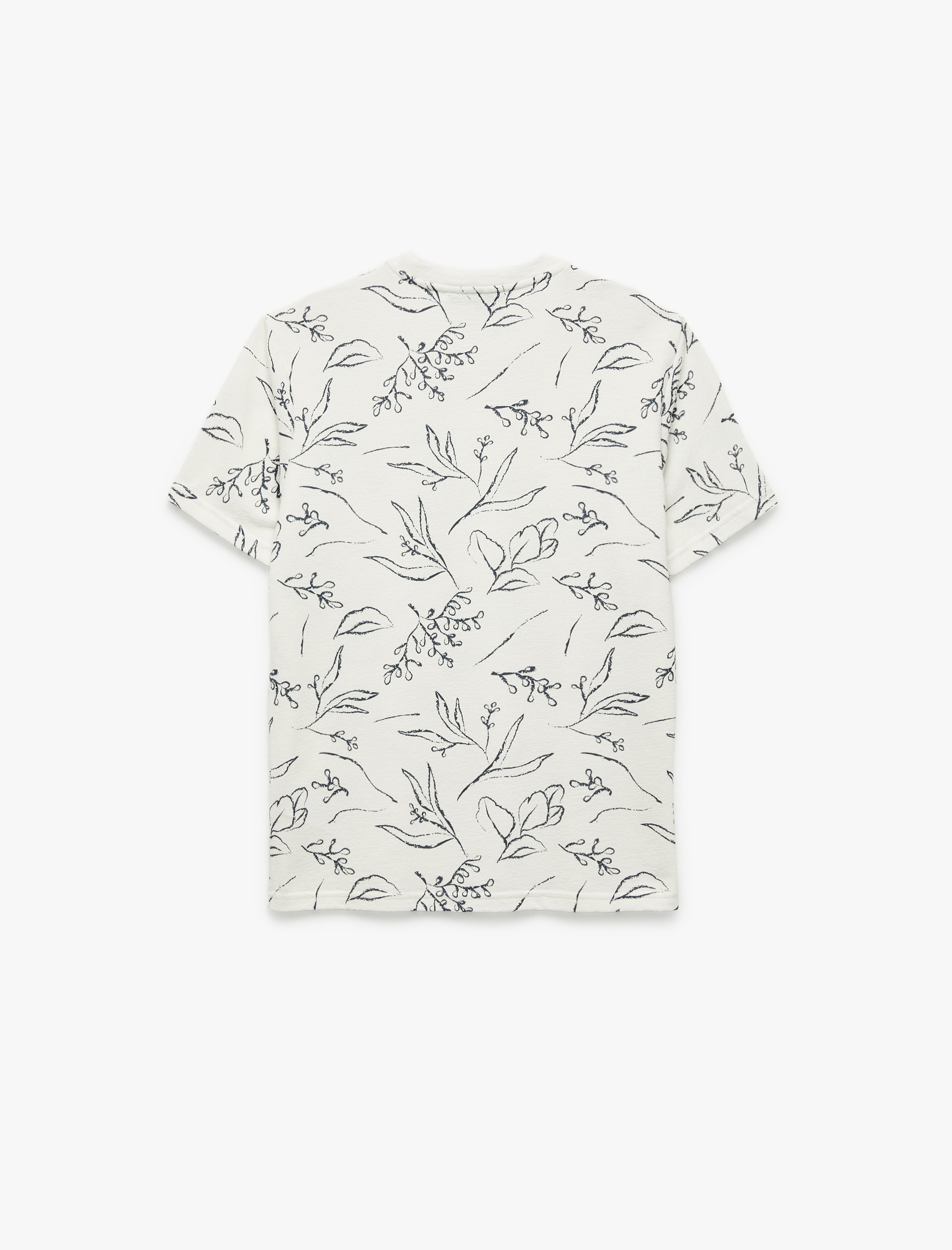   Bisiklet Yaka Kısa Kollu Regular Fit Yaprak Desenli Tişört