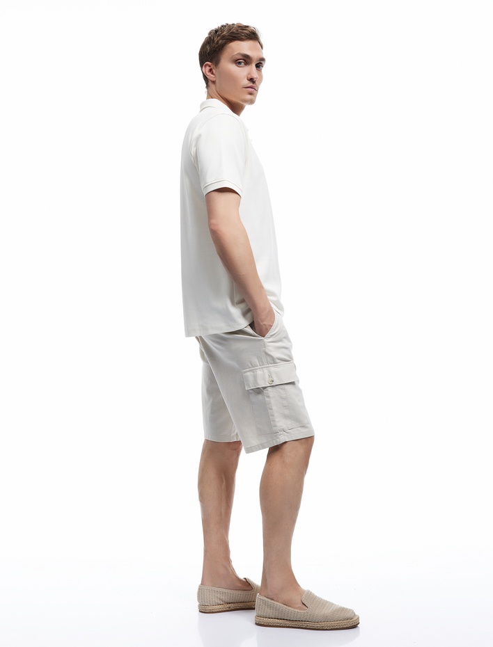  Keten Pamuk Karışımlı Regular Fit Kargo Cepli Bermuda Şort