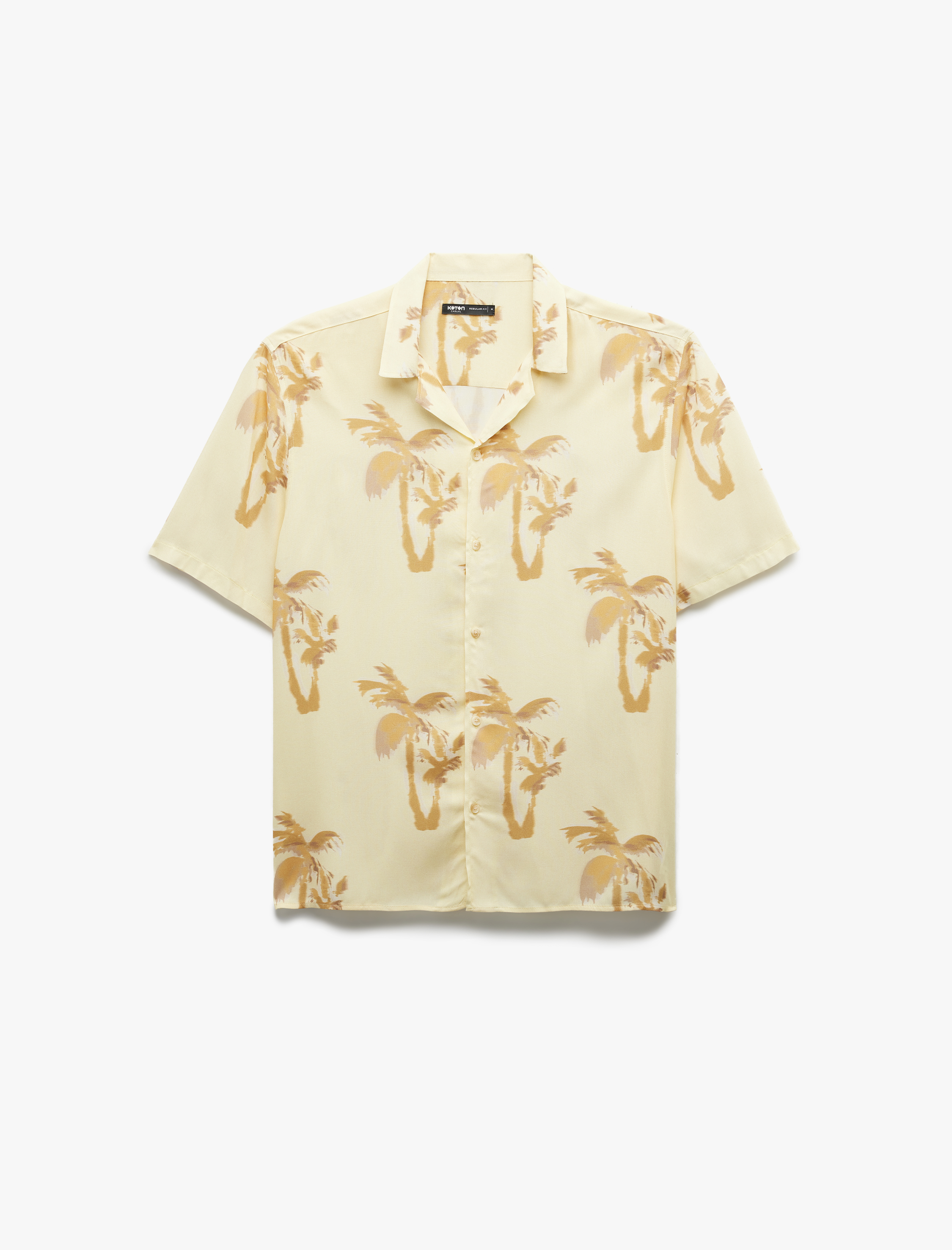  Kısa Kollu Devrik Yaka Viskon Palmiye Desenli Yazlık Gömlek