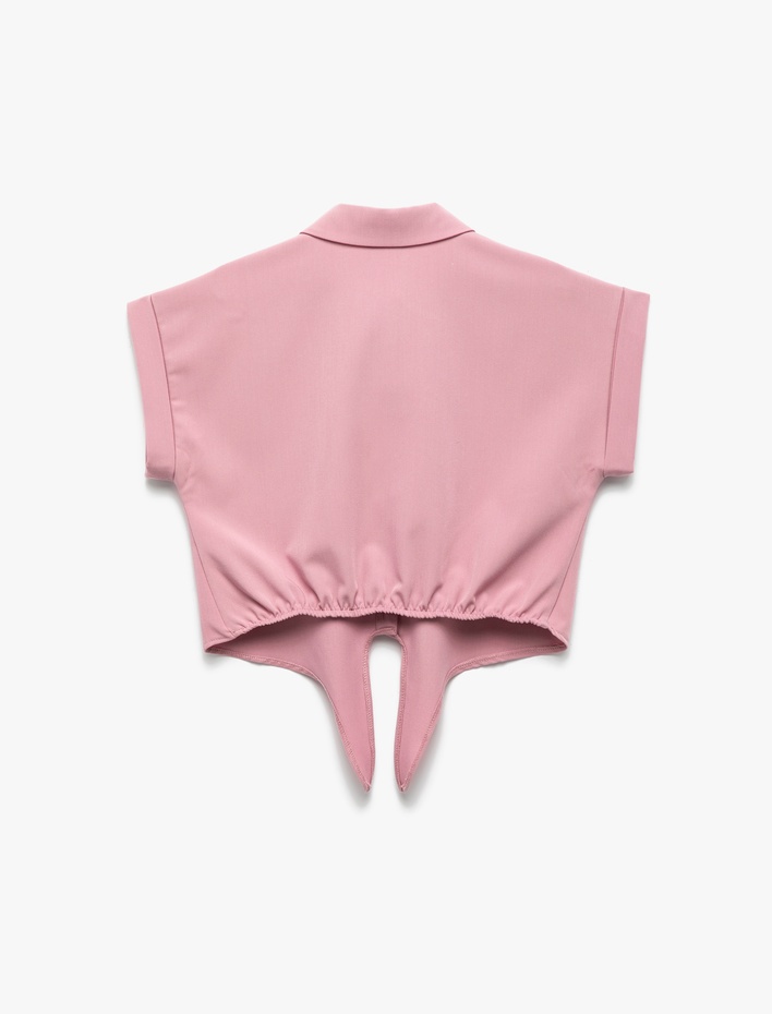 Kız Çocuk Düğmeli Viskon Karışımlı Bağlamalı Crop Gömlek