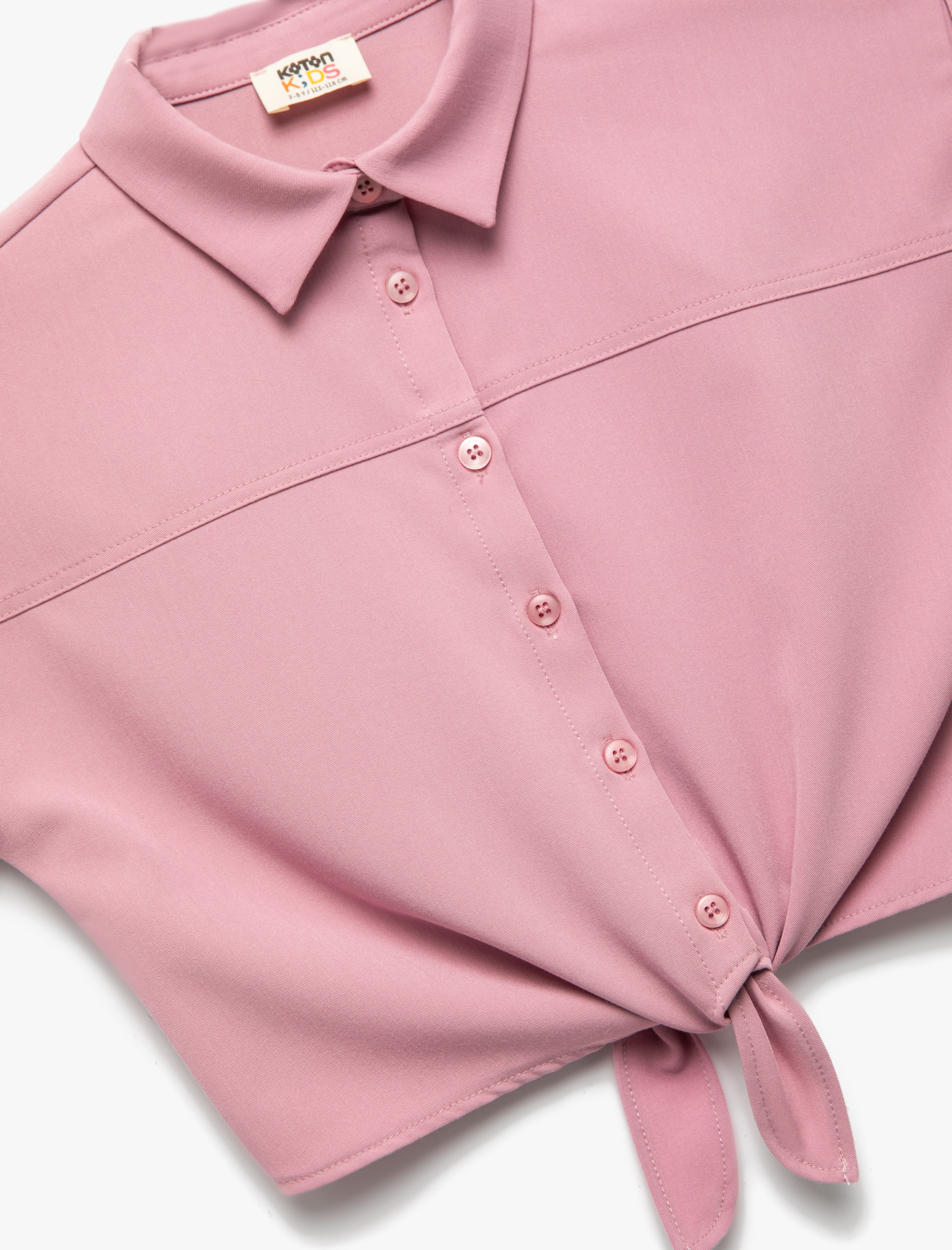  Kız Çocuk Düğmeli Viskon Karışımlı Bağlamalı Crop Gömlek