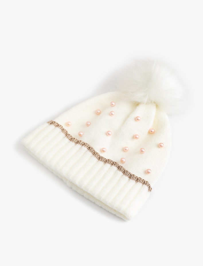 Kız Çocuk Ponpon ve Boncuk Detaylı Bere