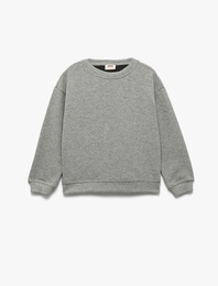 Uzun Kollu Bisiklet Yaka Şardonlu Basic Sweatshirt