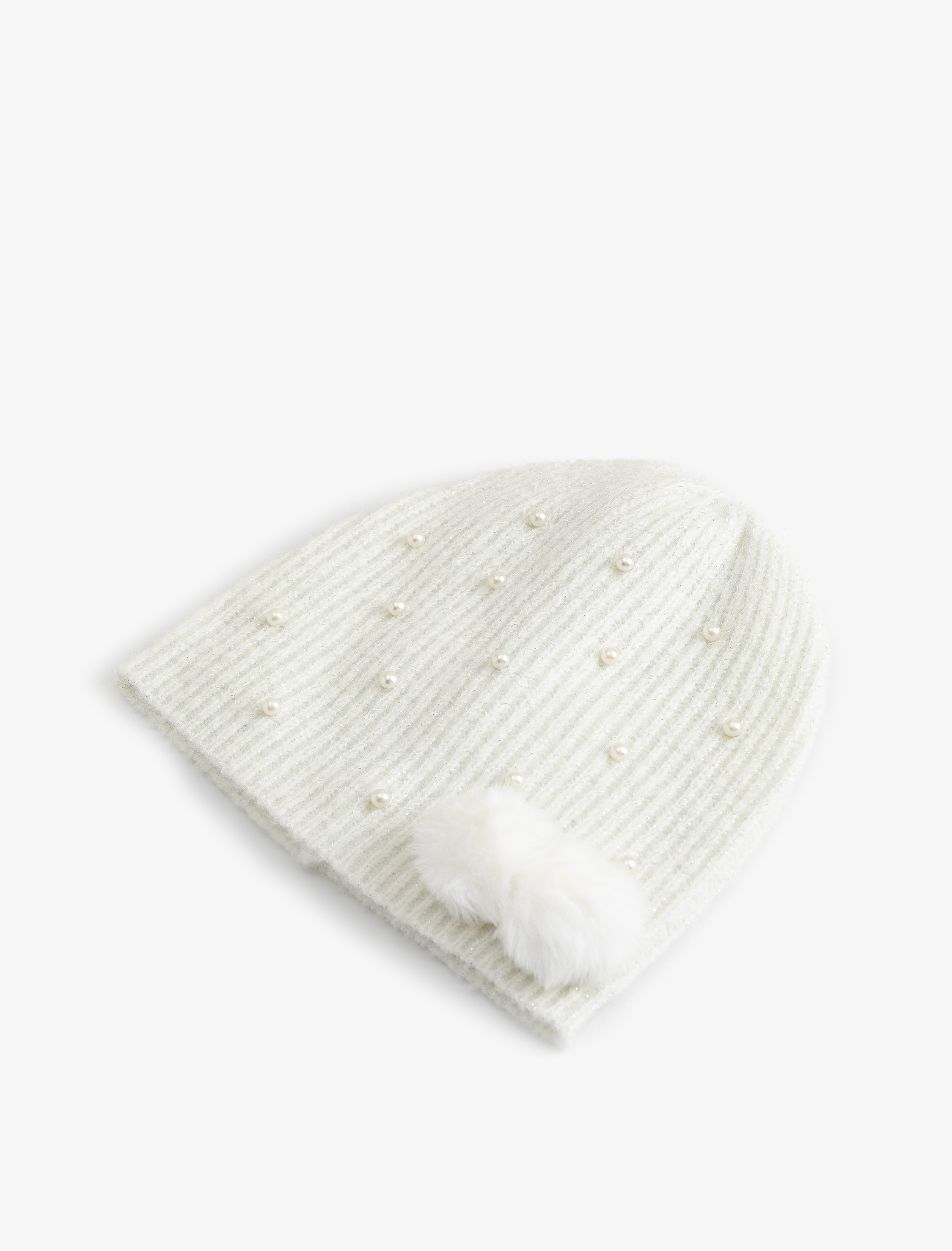  Kız Çocuk İnci Detaylı Ponponlu Bere